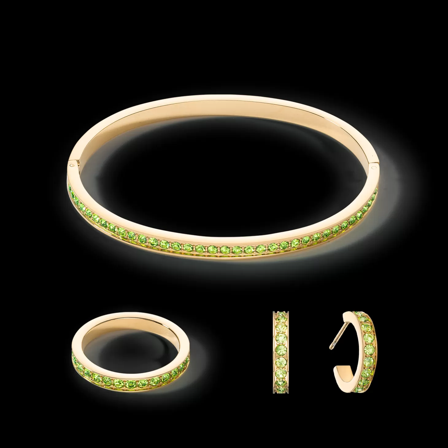 COEUR DE LION Bangle Stainless Steel & Crystals Gold Green 17