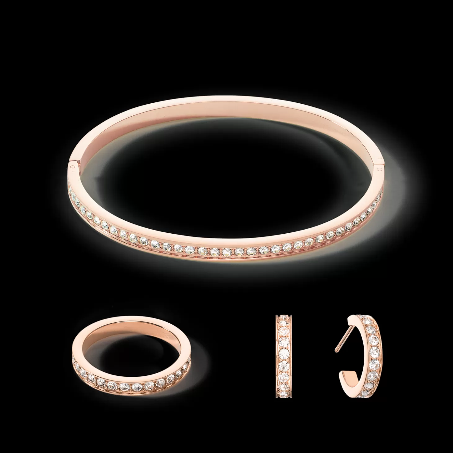 COEUR DE LION Bangle Stainless Steel & Crystals Rose Gold Crystal 17