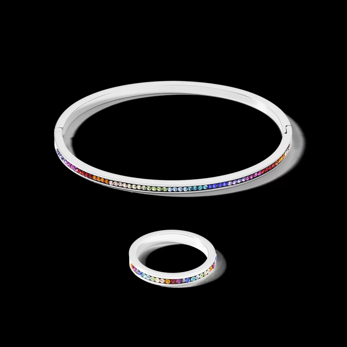 COEUR DE LION Bangle Stainless Steel Silver & Crystals Pave Multicolour 17