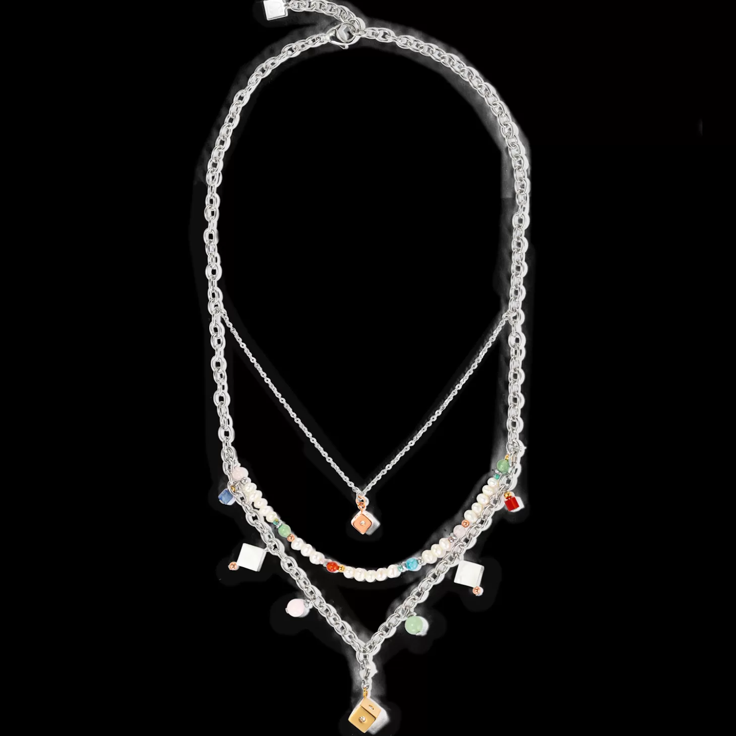 COEUR DE LION Boho Necklace Freshwater Pearls Silver & Multicolour