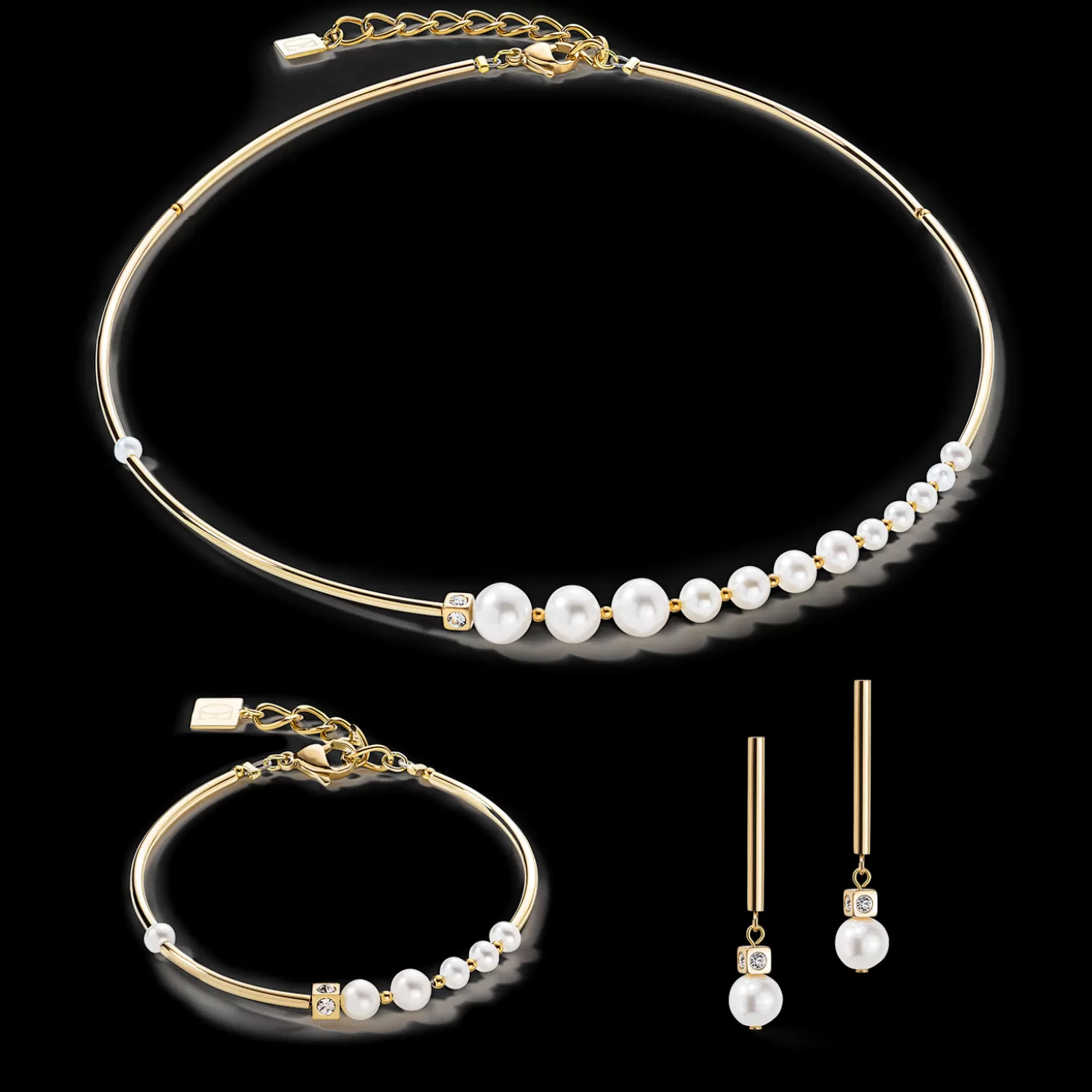 COEUR DE LION Bracelet Asymmetry Freshwater Pearls & Stainless Steel White-Gold