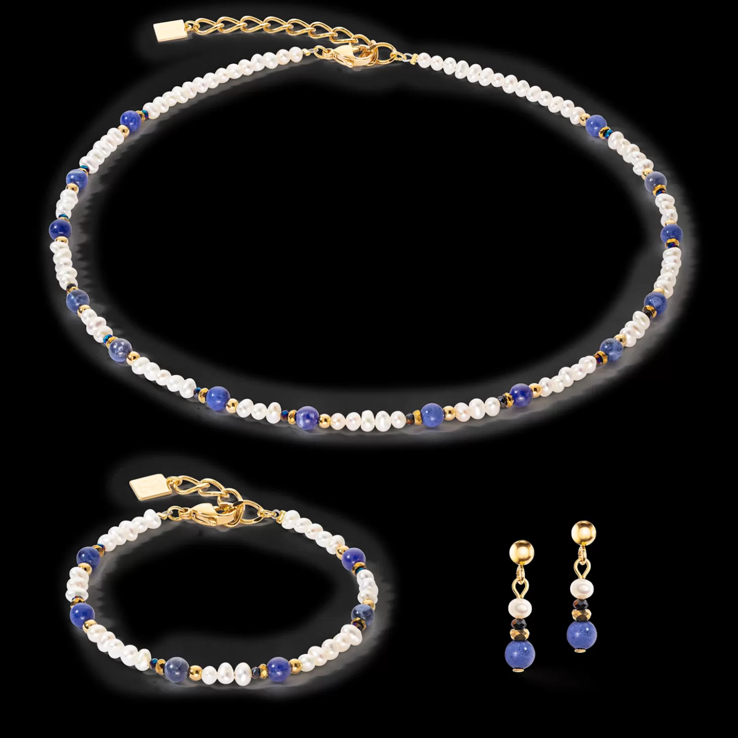 COEUR DE LION Bracelet Flow Freshwater Pearls & Sodalite Gold