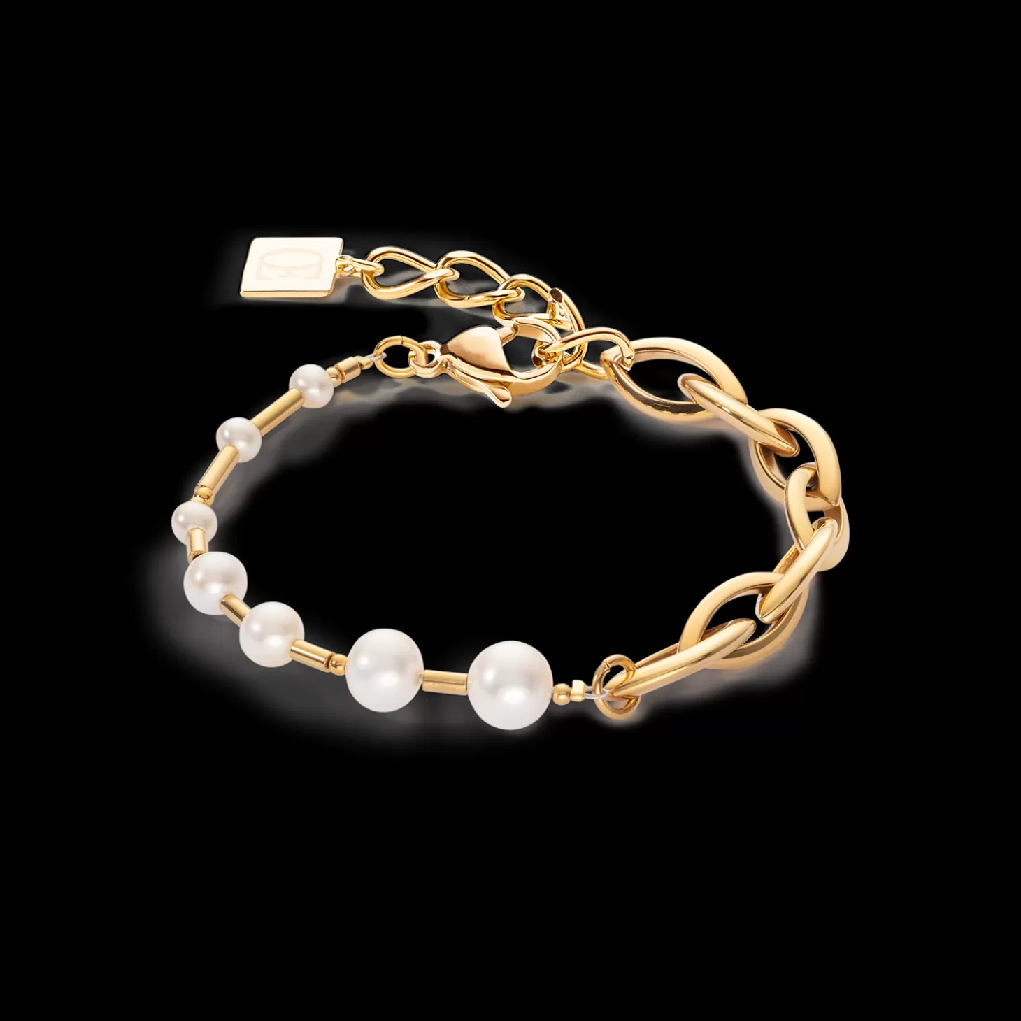 COEUR DE LION Bracelet Freshwater Pearls & Chunky Chain Navette Multiwear White-Gold