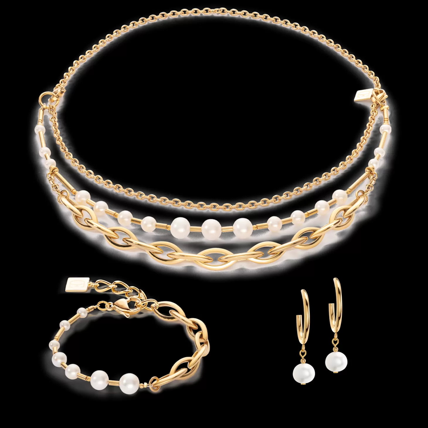 COEUR DE LION Bracelet Freshwater Pearls & Chunky Chain Navette Multiwear White-Gold