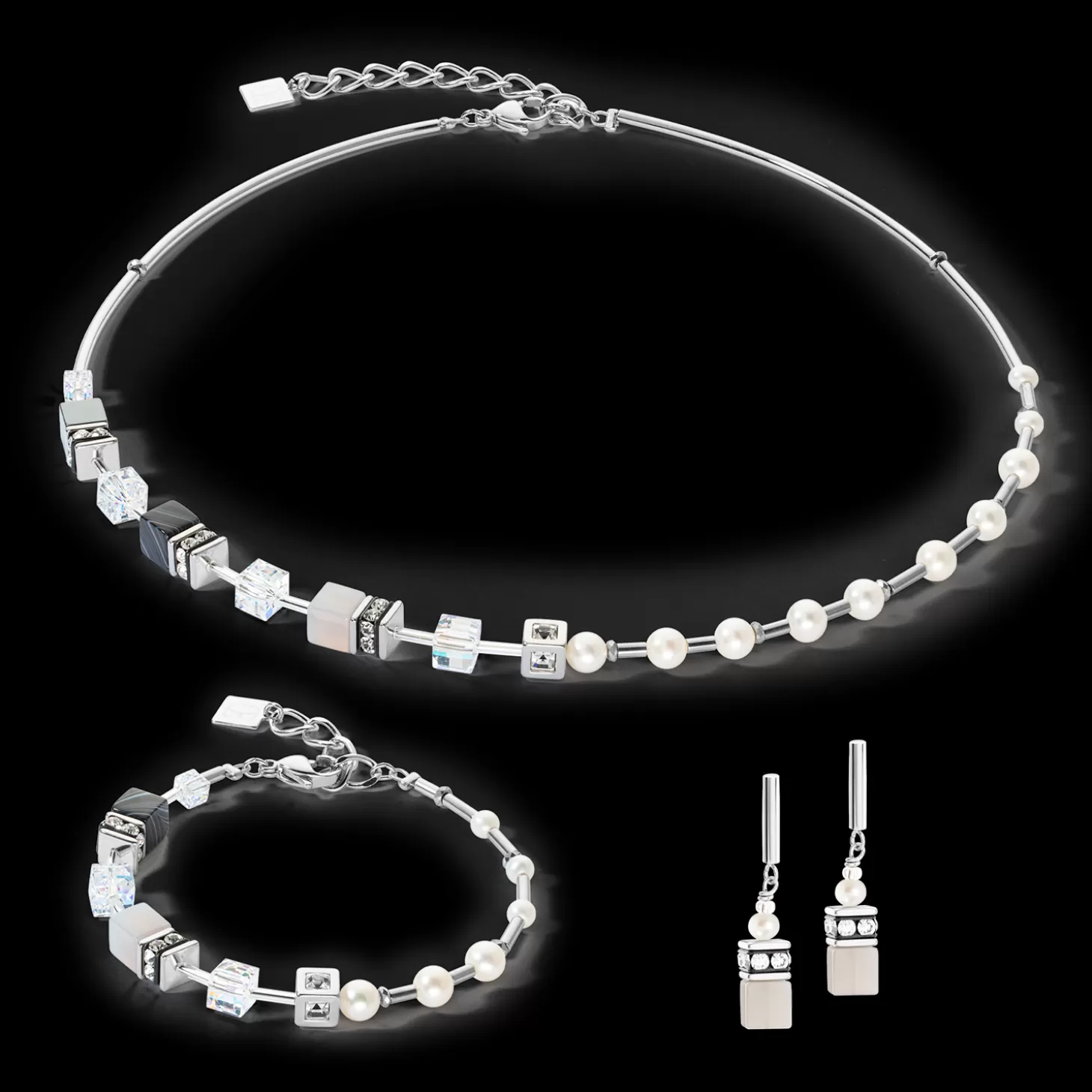 COEUR DE LION Bracelet Geocube® Fusion Precious Pearl Mix Silver-Grey