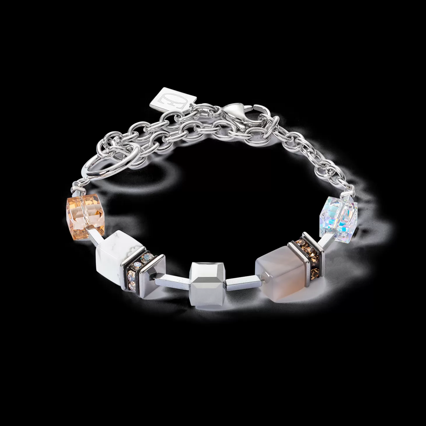 COEUR DE LION Bracelet Geocube® Statement Precious Chunky Chain Multiwear Grau-Beige