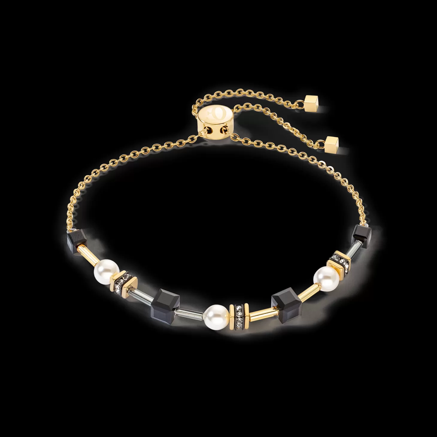 COEUR DE LION Bracelet Mysterious Cubes & Pearls Gold-Black