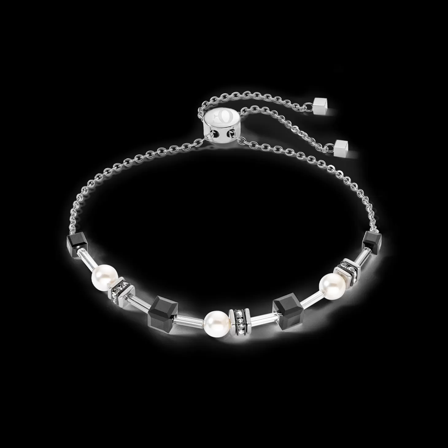 COEUR DE LION Bracelet Mysterious Cubes & Pearls Silver-Black