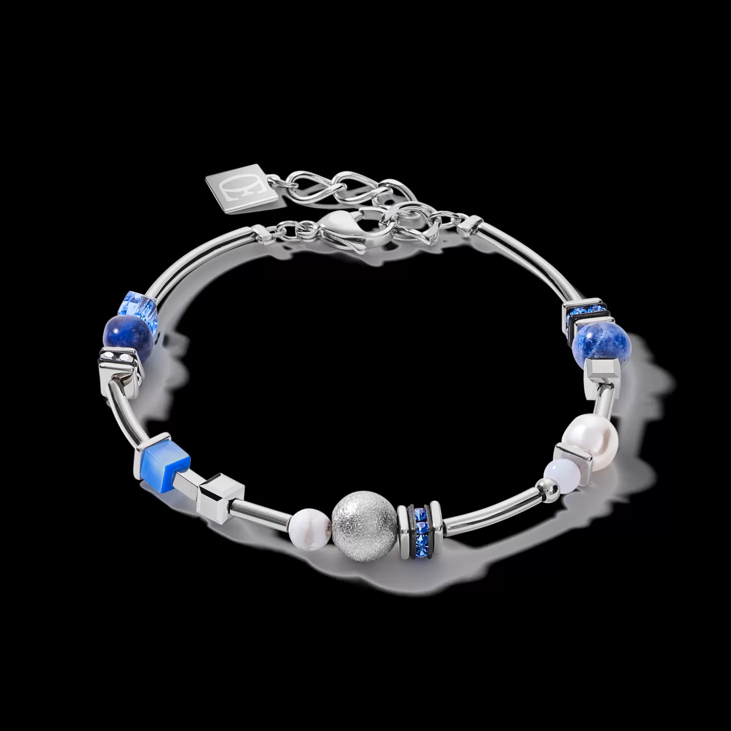 COEUR DE LION Bracelet Pearls & Cubes Gemstones Silver-Blue