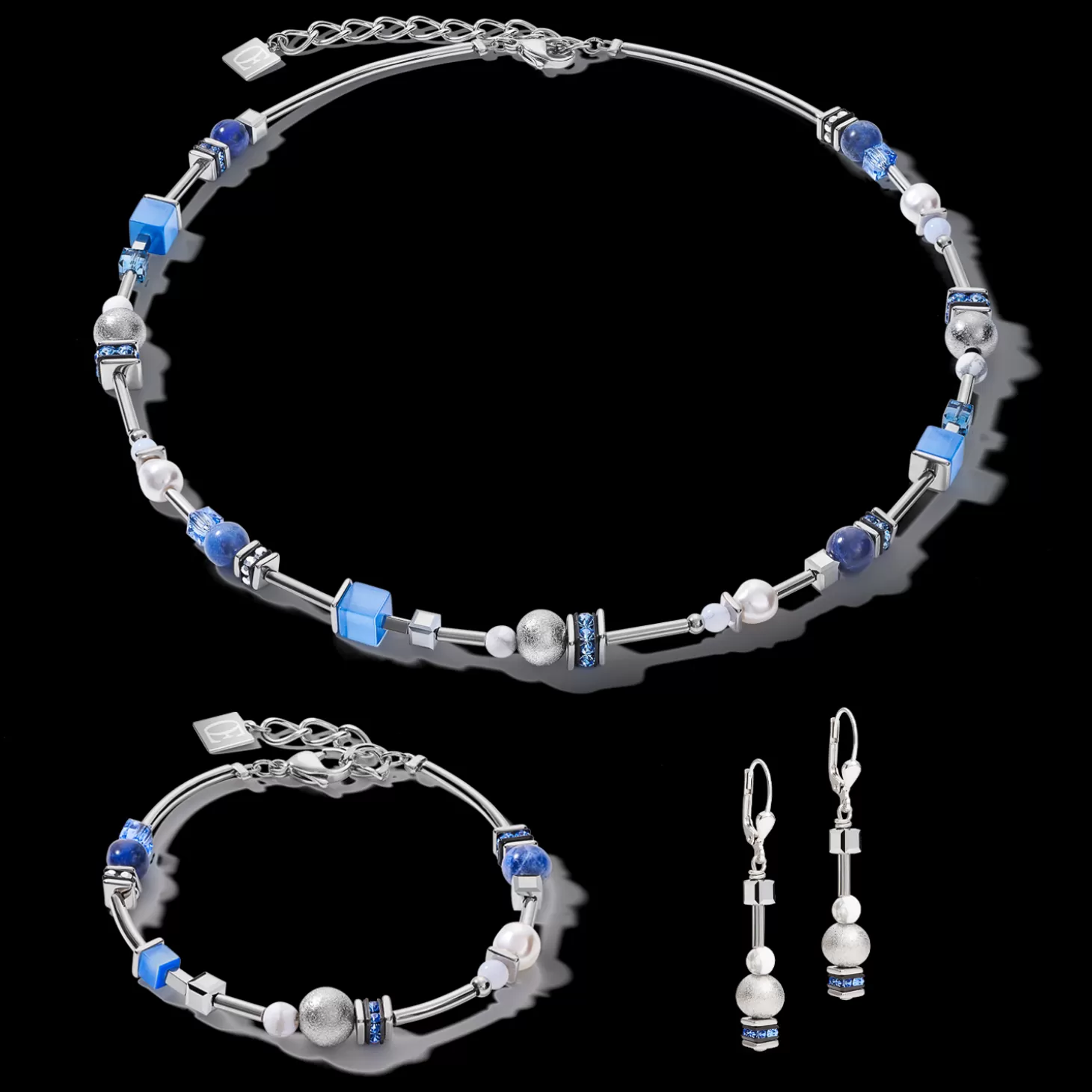 COEUR DE LION Bracelet Pearls & Cubes Gemstones Silver-Blue