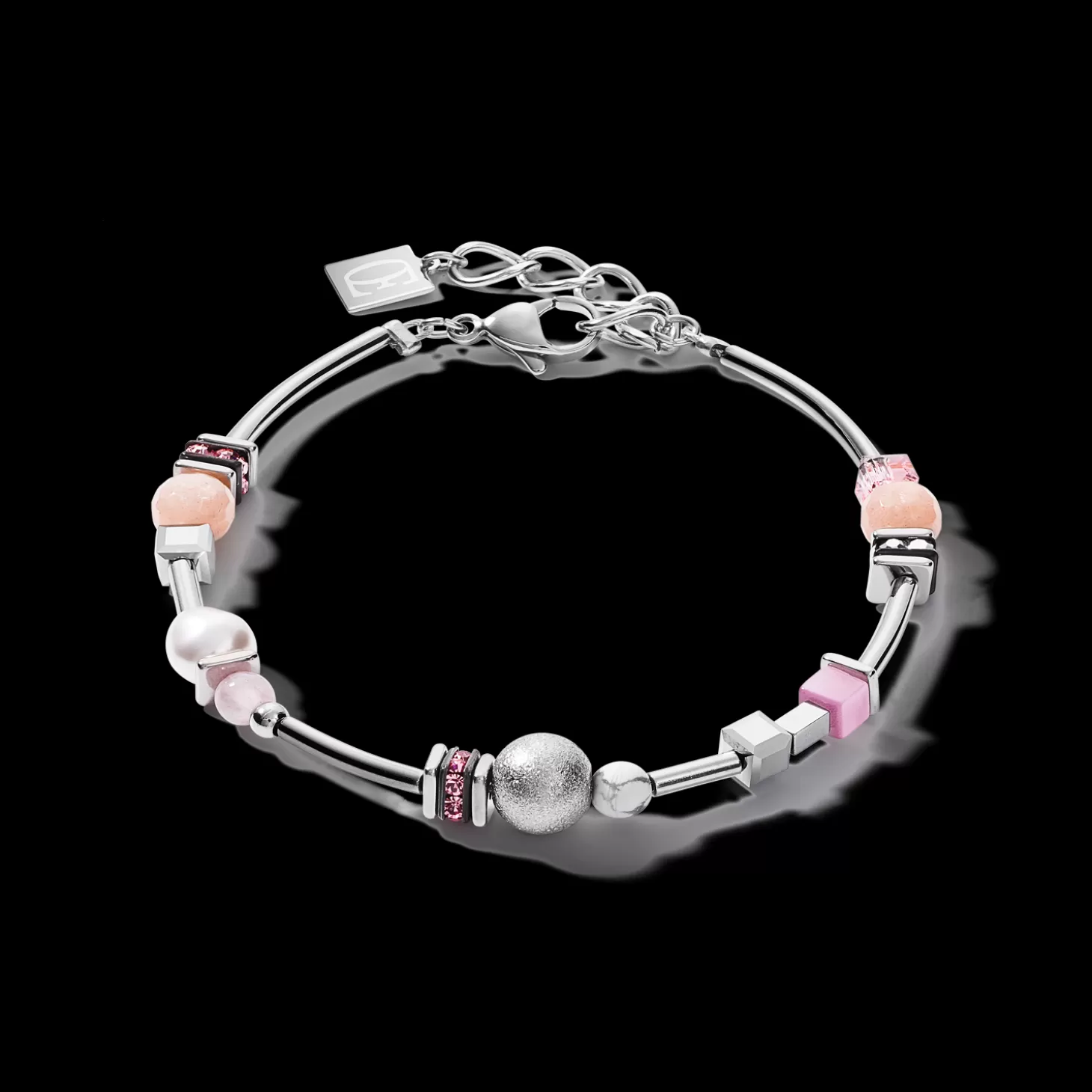 COEUR DE LION Bracelet Pearls & Cubes Gemstones Silver-Rose