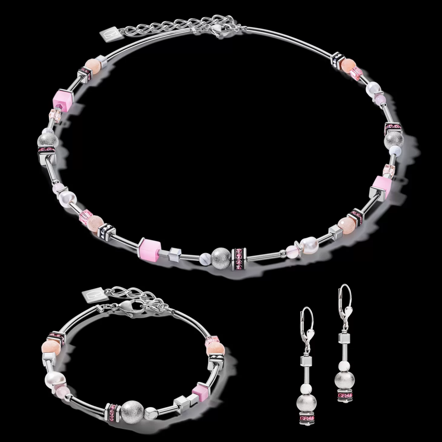 COEUR DE LION Bracelet Pearls & Cubes Gemstones Silver-Rose