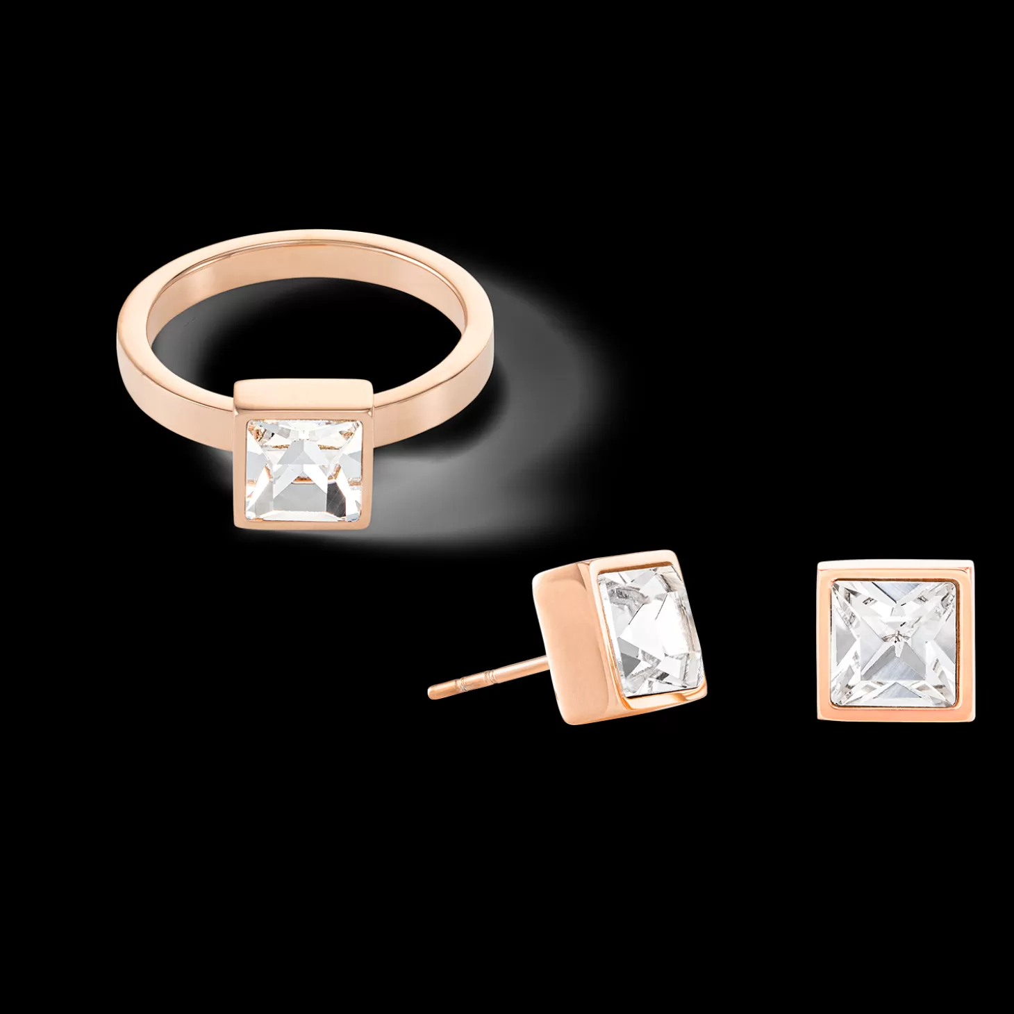 COEUR DE LION Brilliant Square Big Earrings Rosegold Crystal