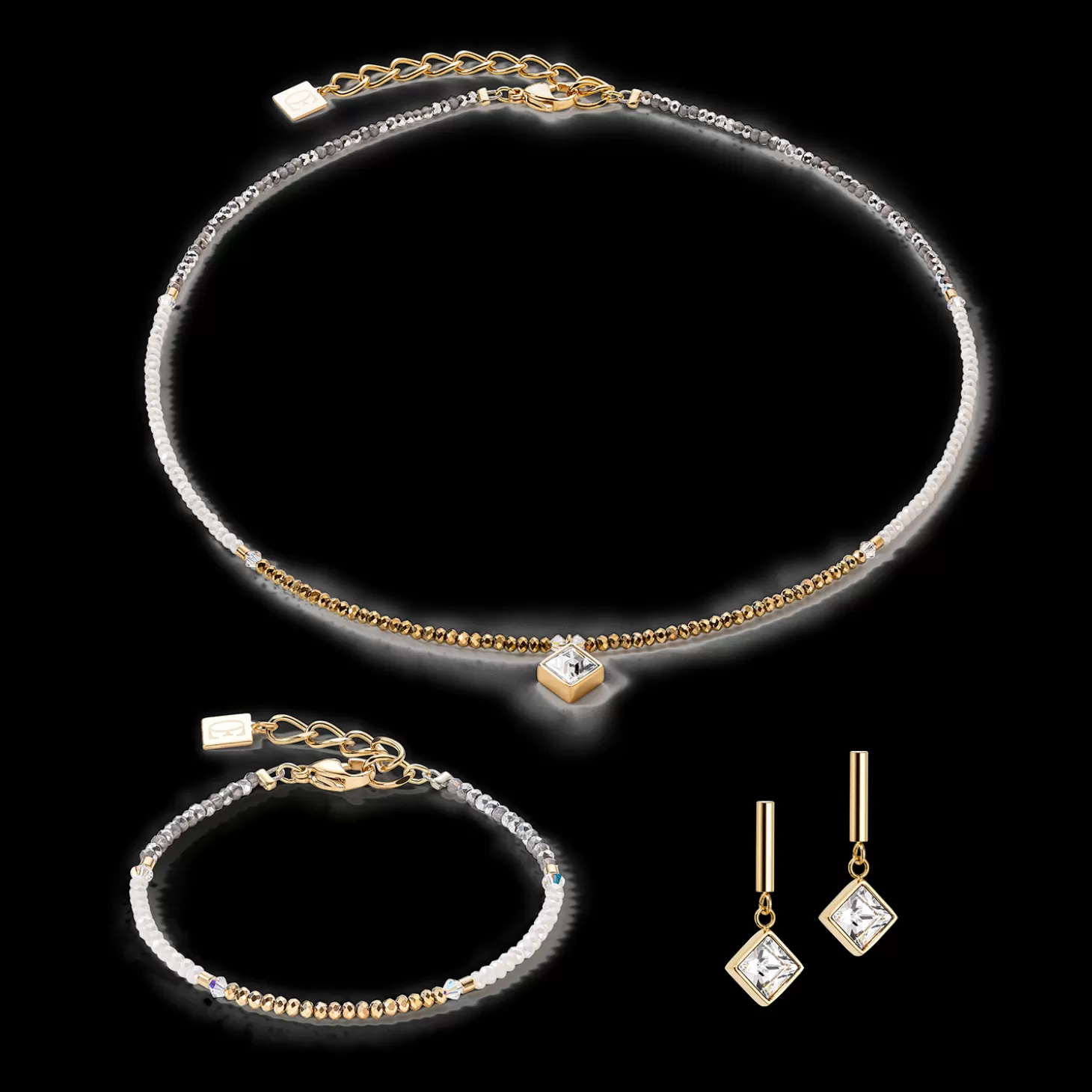 COEUR DE LION Brilliant Square Bracelet Gold-Crystal