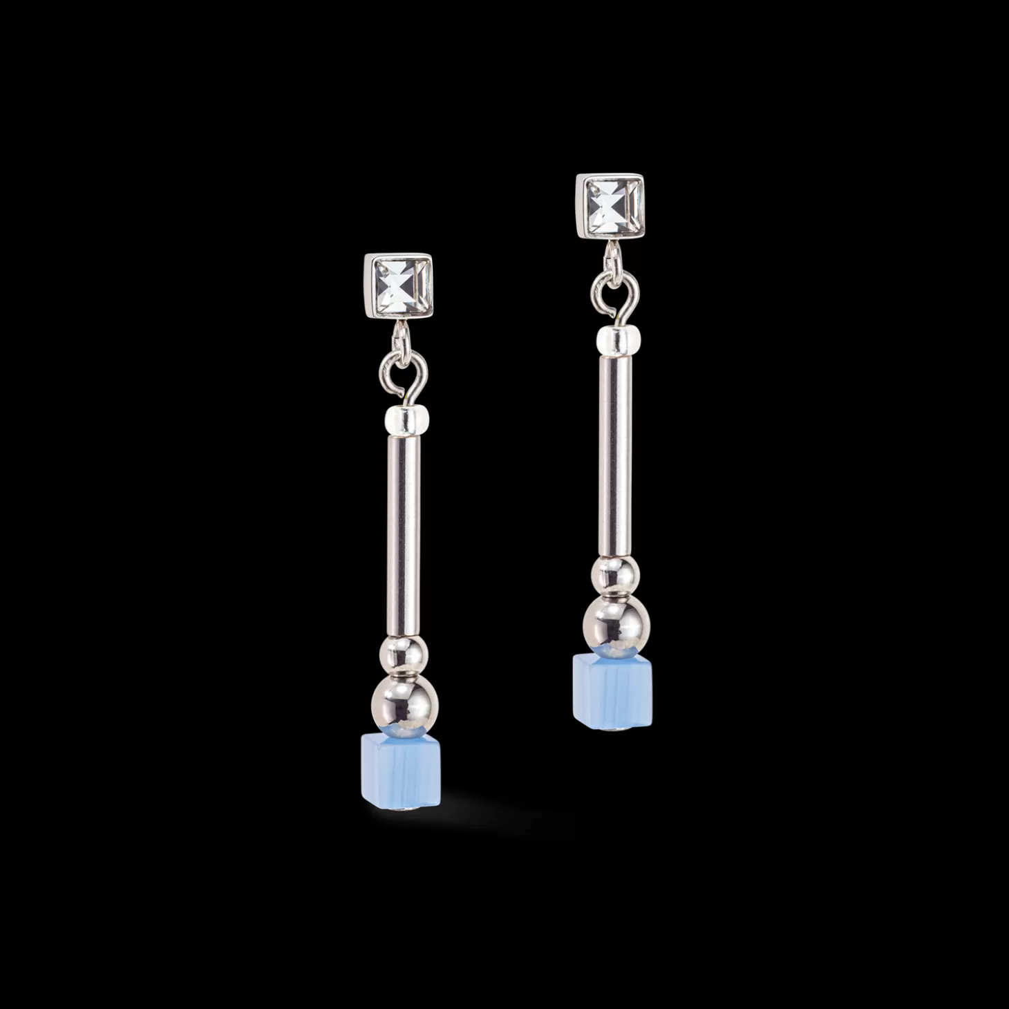 COEUR DE LION Brilliant Square Layer Earrings Silver Light Blue Pink