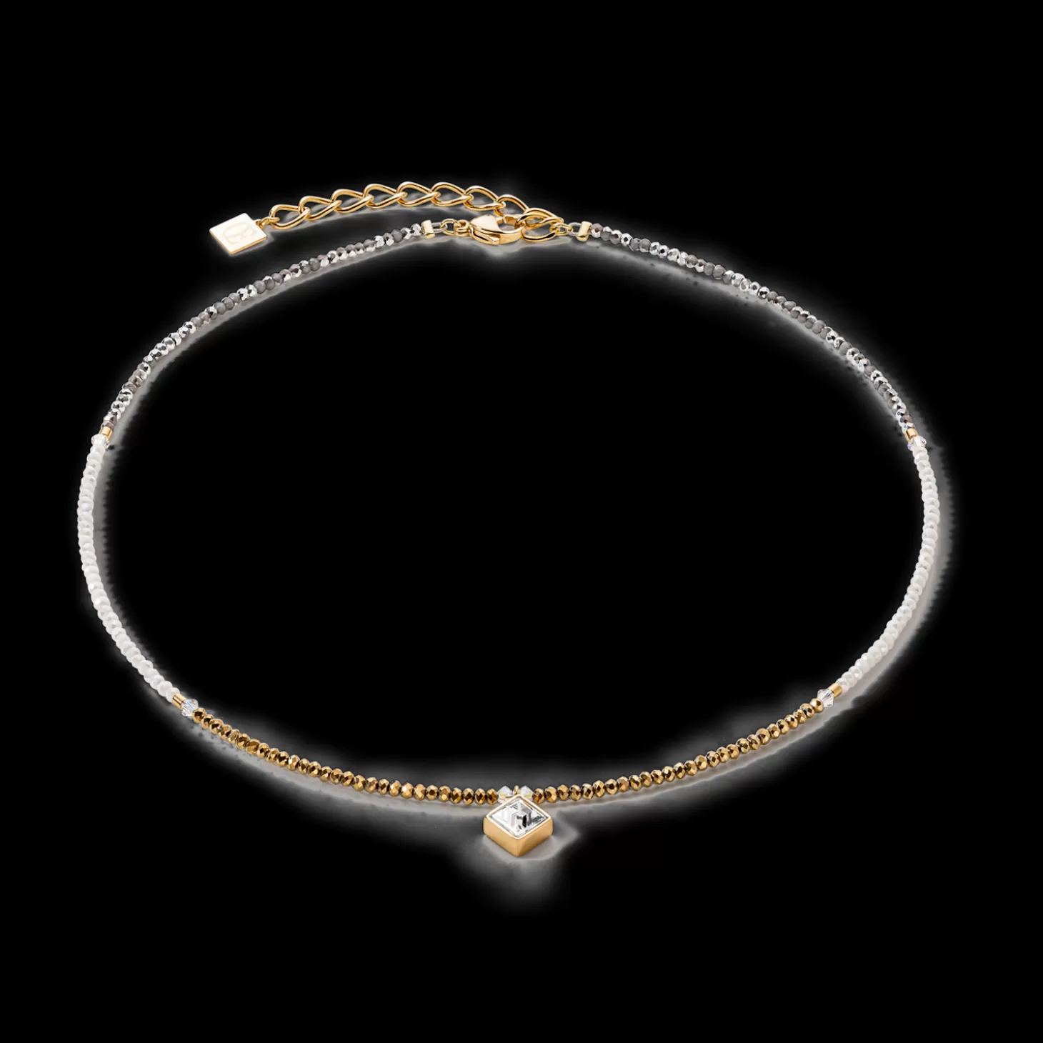 COEUR DE LION Brilliant Square Necklace Gold-Crystal