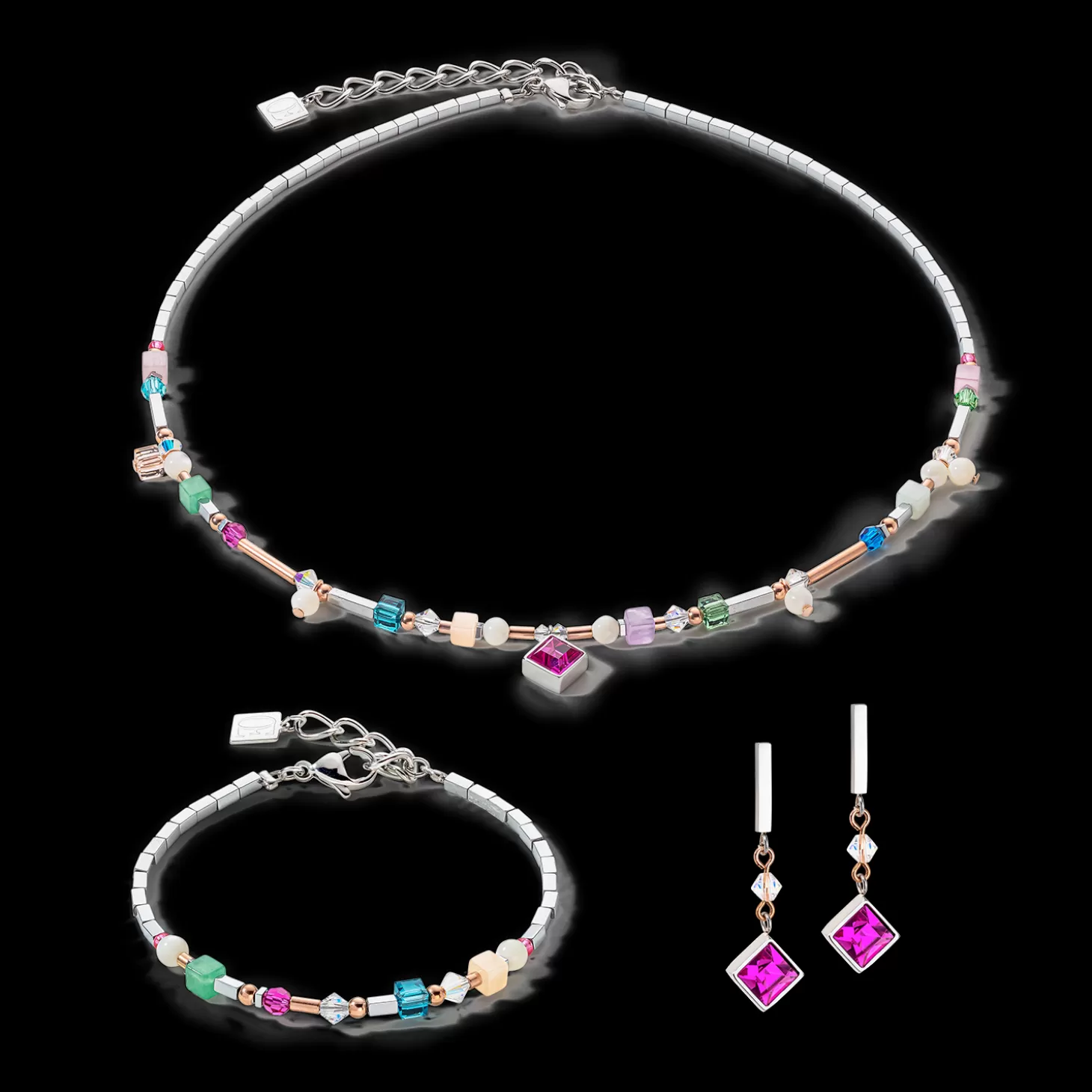 COEUR DE LION Brilliant Square Precious Earrings Multicolour Vintage