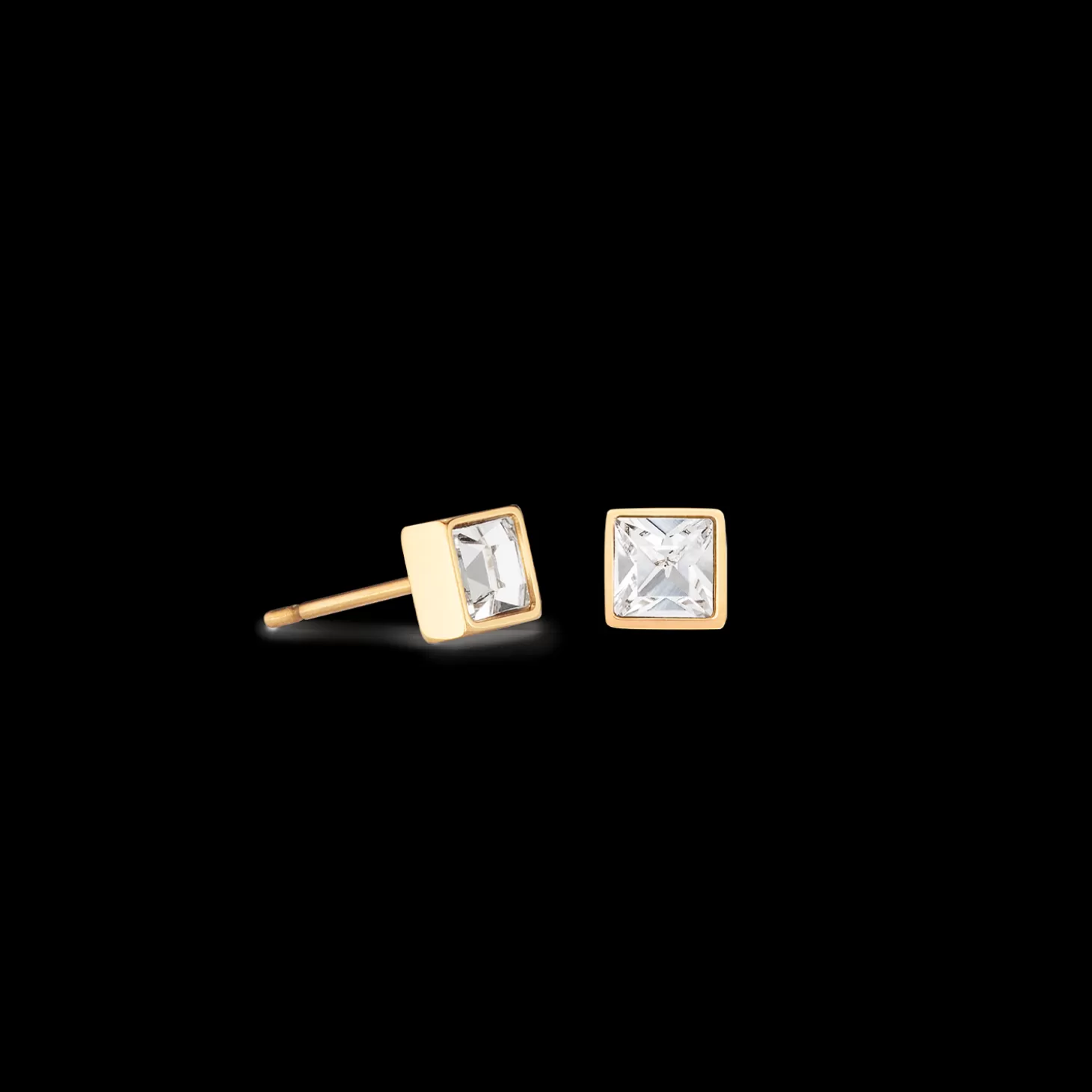 COEUR DE LION Brilliant Square Small Earrings Gold Crystal