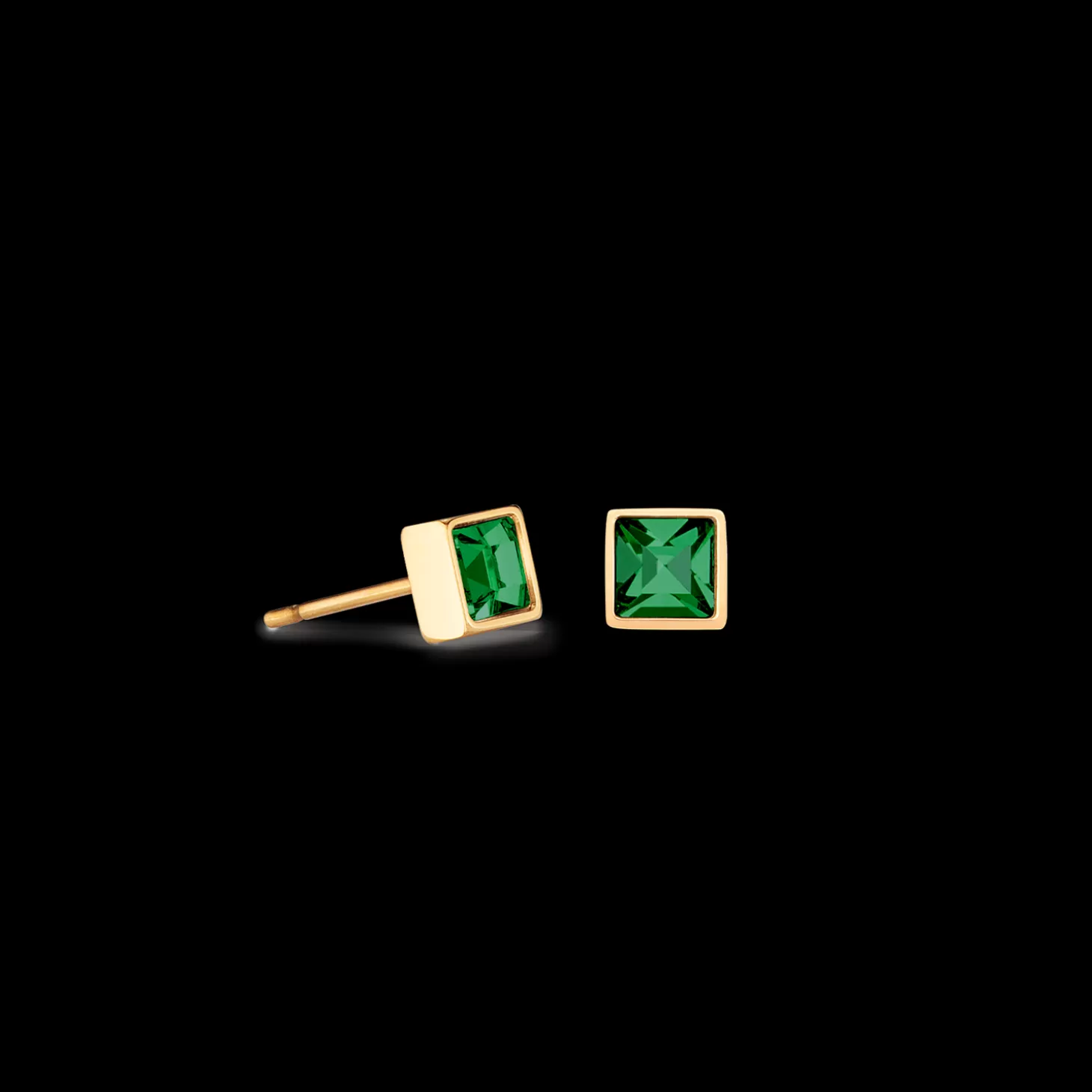 COEUR DE LION Brilliant Square Small Earrings Gold Dark Green