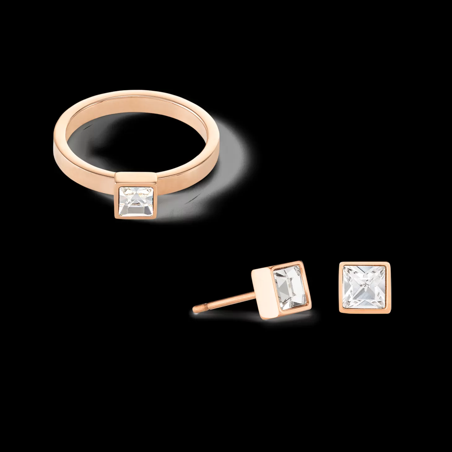 COEUR DE LION Brilliant Square Small Earrings Rose Gold Crystal