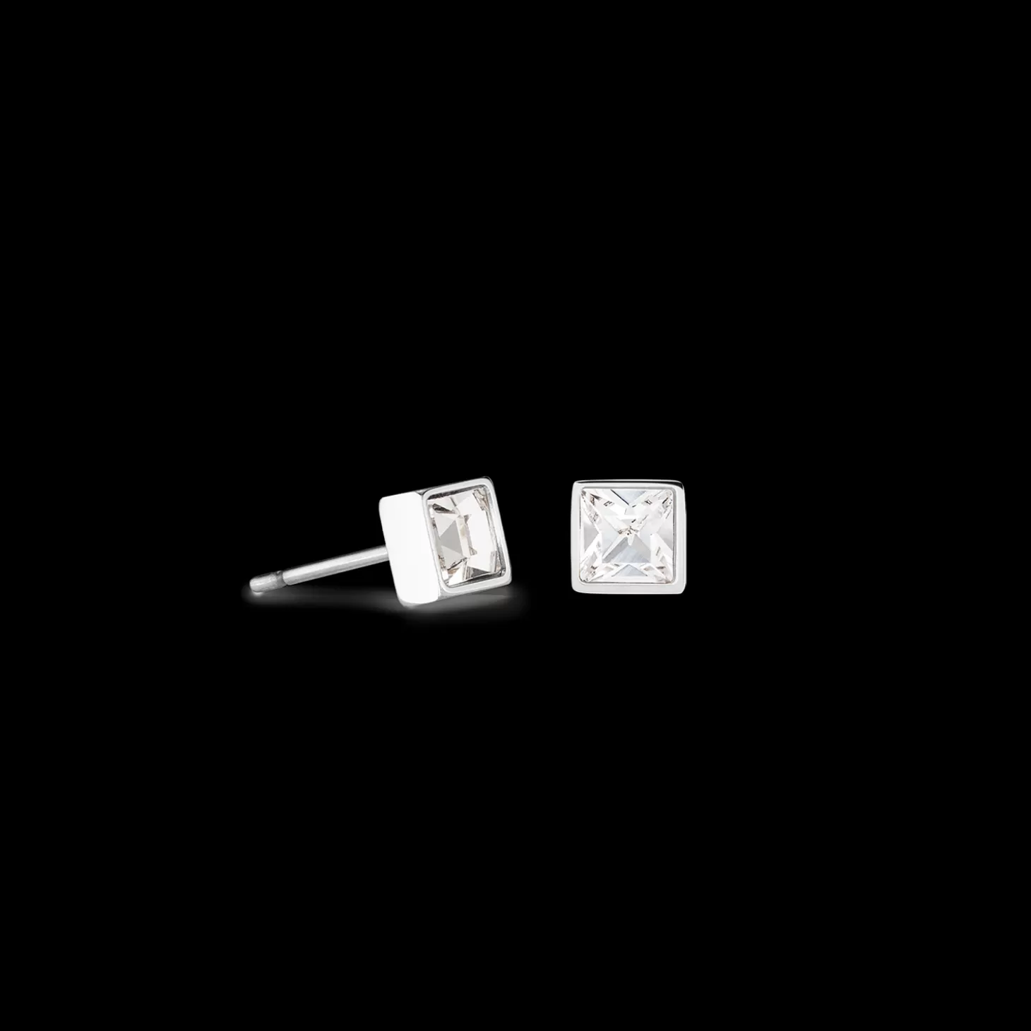 COEUR DE LION Brilliant Square Small Earrings Silver Crystal