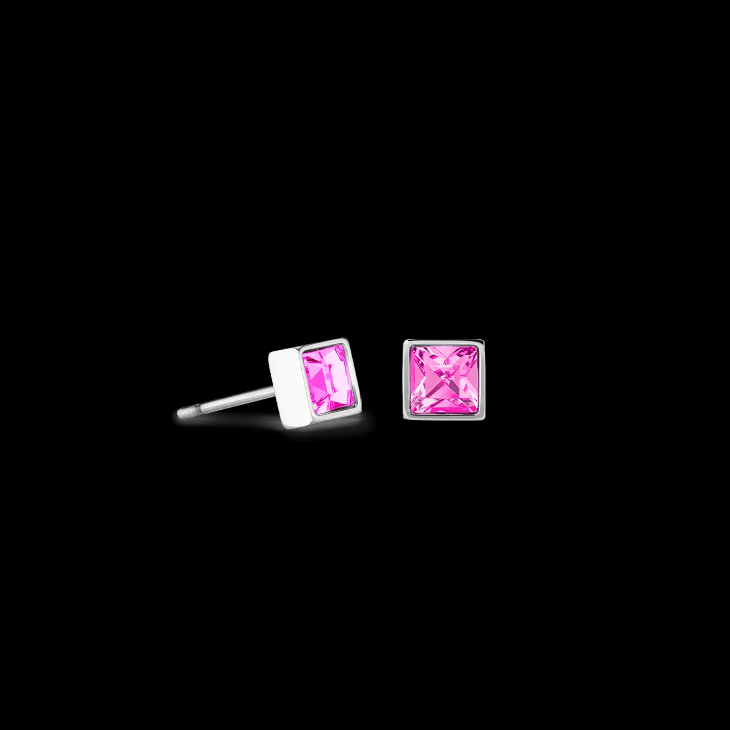 COEUR DE LION Brilliant Square Small Earrings Silver Pink