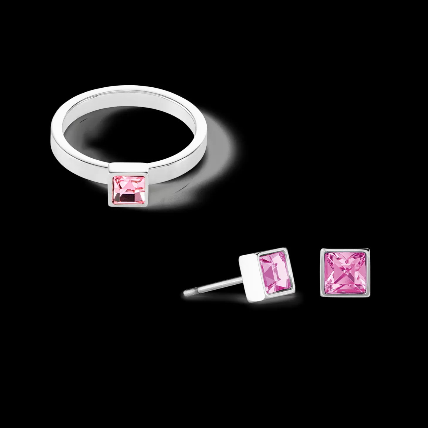 COEUR DE LION Brilliant Square Small Earrings Silver Pink