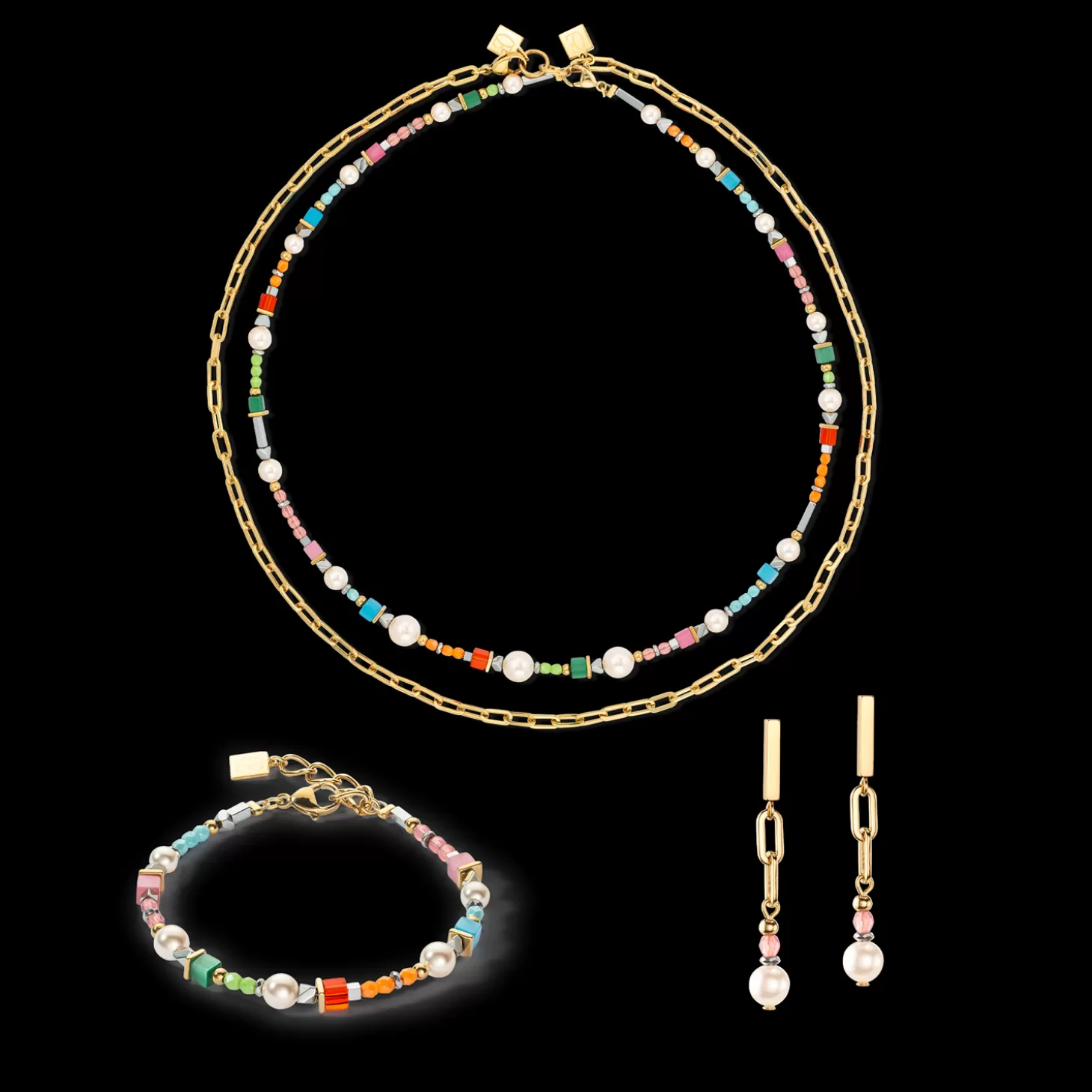 COEUR DE LION Classic Layer Earrings Gold Multicolour