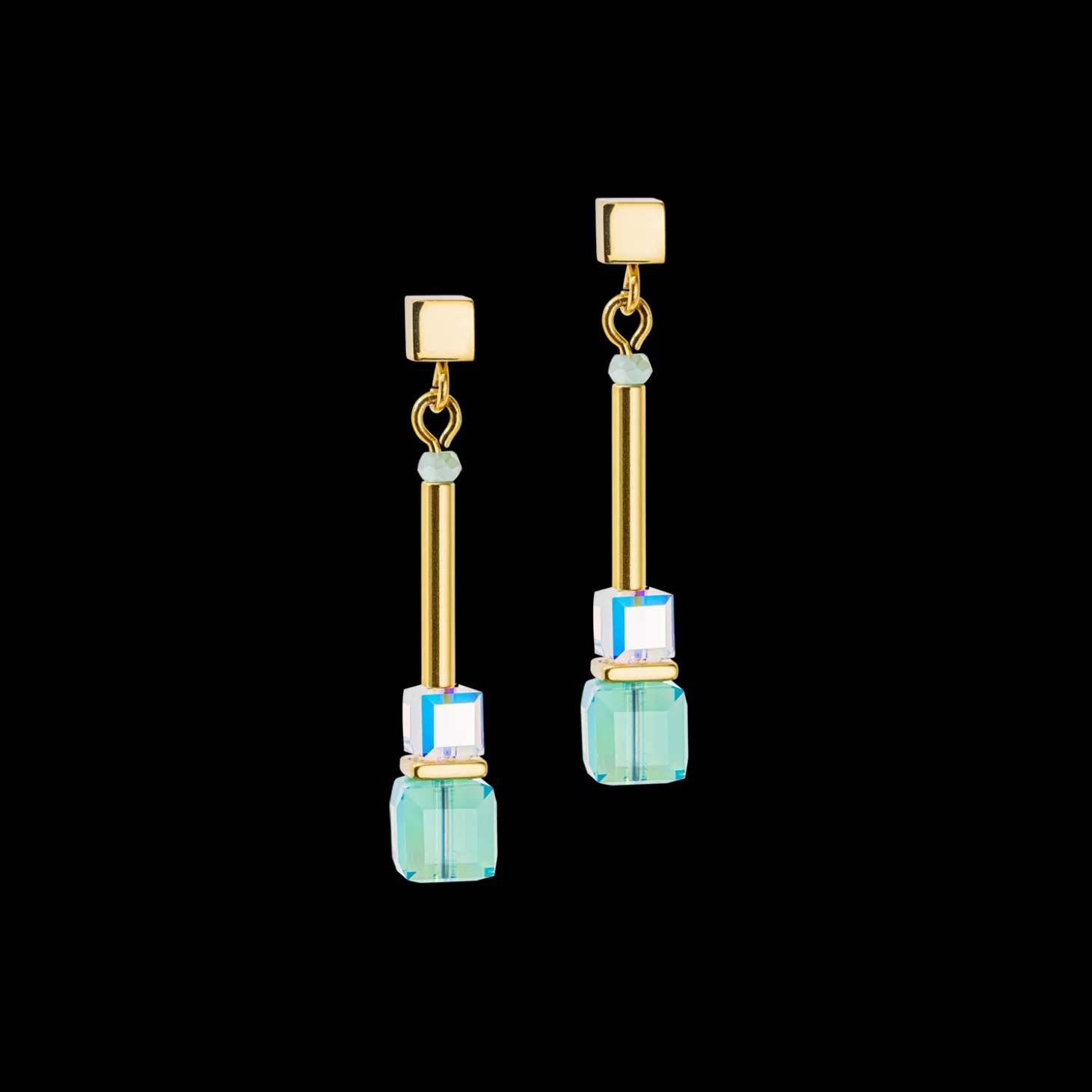 COEUR DE LION Cube Story Minimalistic Earrings Gold-Turquoise