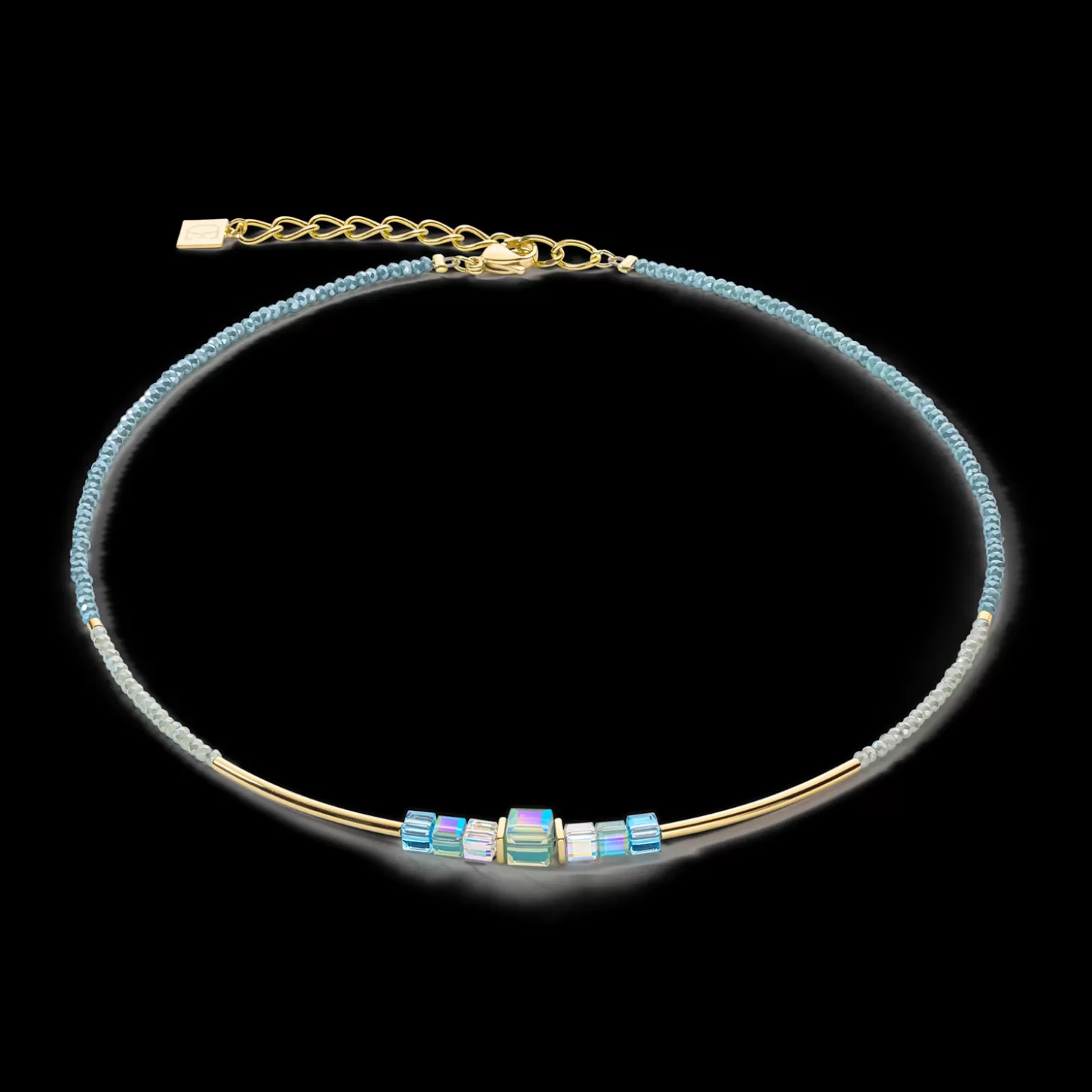 COEUR DE LION Cube Story Minimalistic Necklace Gold-Turquoise