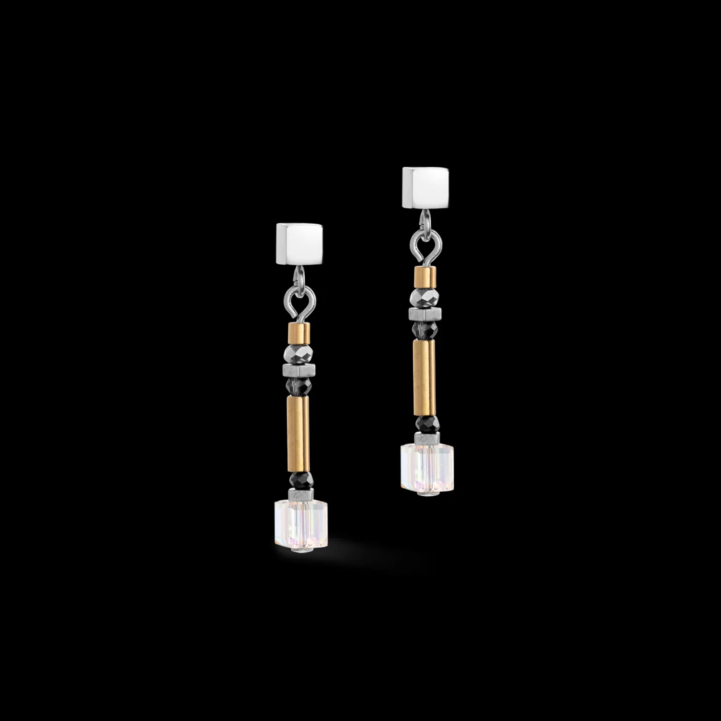 COEUR DE LION Cube Story Minimalistic Sparkling Earrings Grey Gold