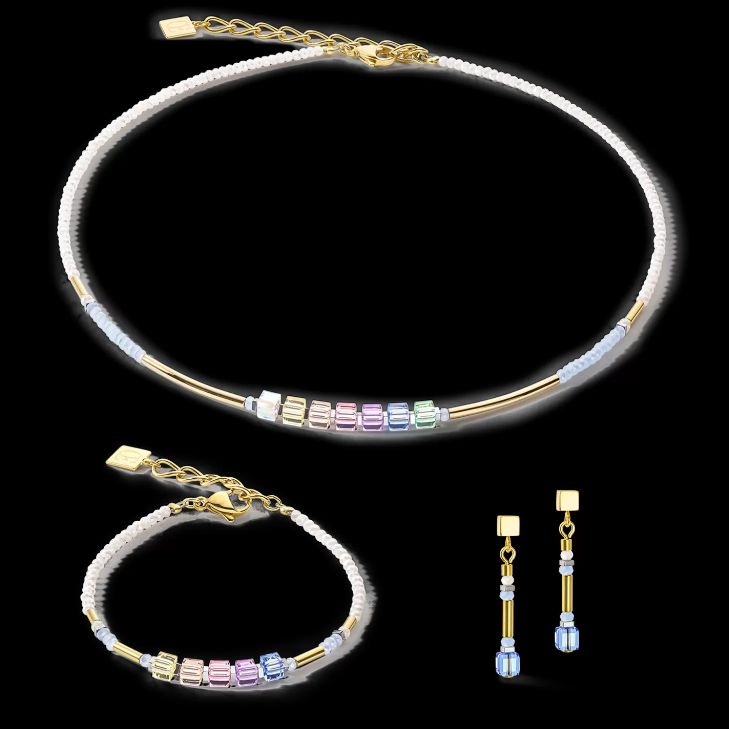 COEUR DE LION Cube Story Minimalistic Sparkling Earrings Multicolor Pastell