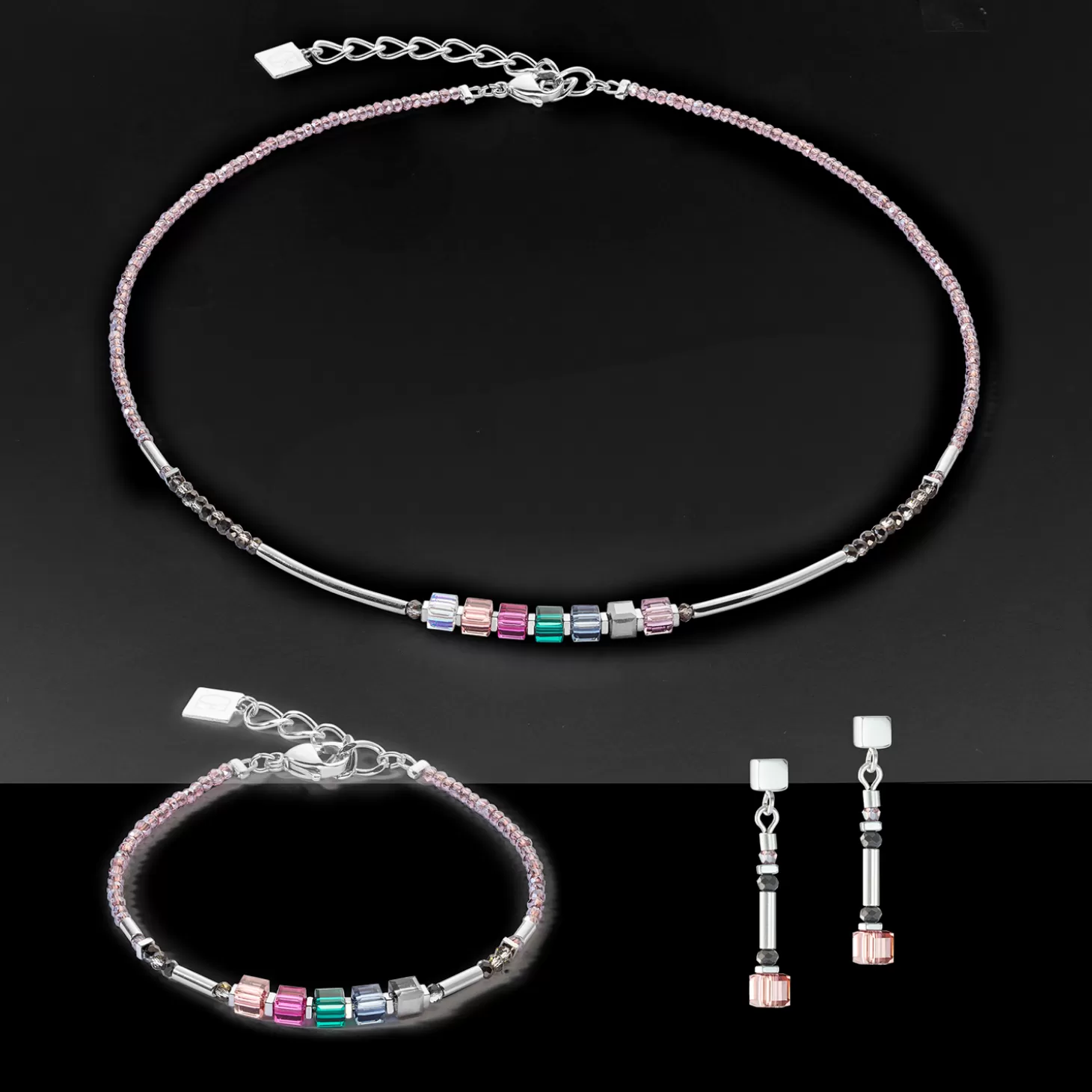 COEUR DE LION Cube Story Minimalistic Sparkling Earrings Multicolour Art Nouveau