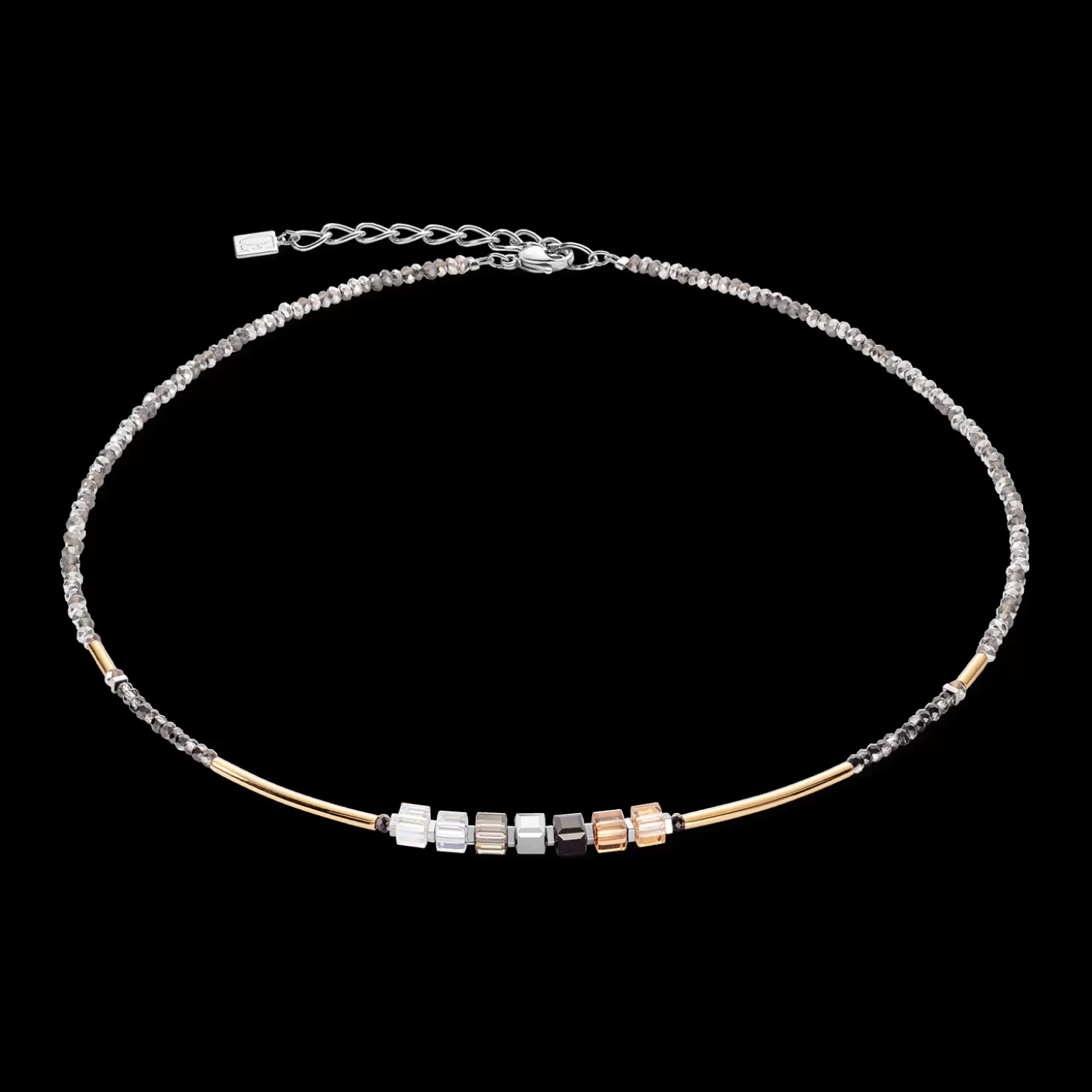 COEUR DE LION Cube Story Minimalistic Sparkling Necklace Grey Gold