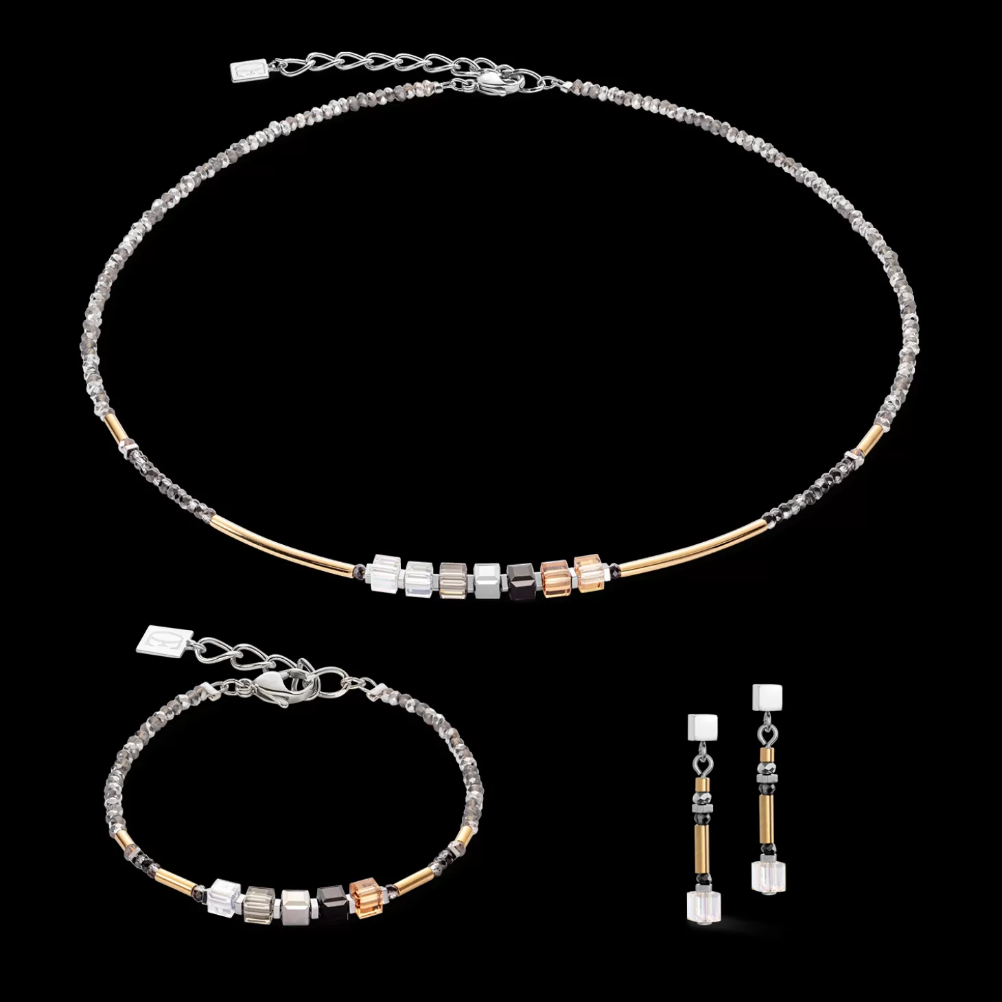 COEUR DE LION Cube Story Minimalistic Sparkling Necklace Grey Gold