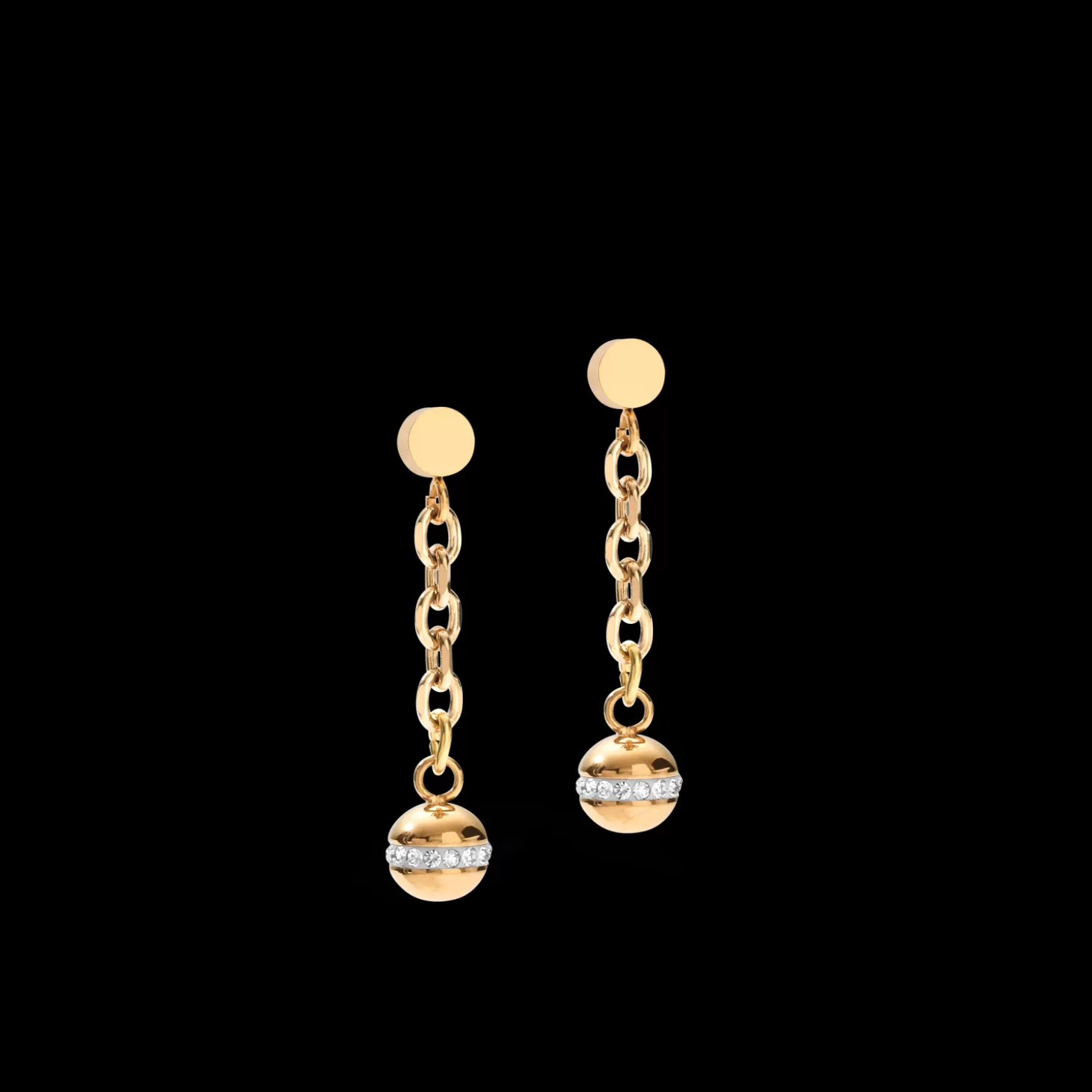 COEUR DE LION Earrings 4-In-1 Ball Stainless Steel Chain & Hematite Gold