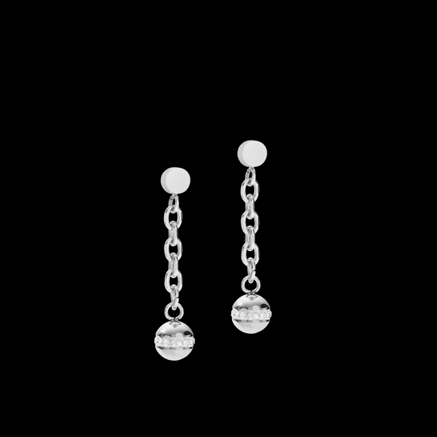 COEUR DE LION Earrings 4-In-1 Ball Stainless Steel Chain & Hematite Silver