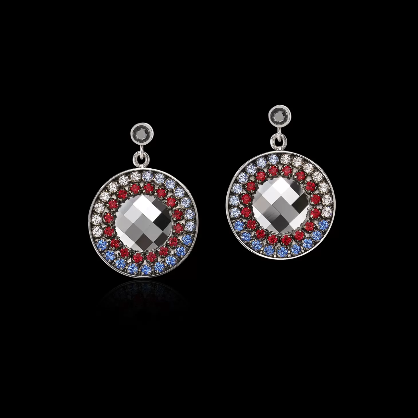 COEUR DE LION Earrings Amulet Crystals & Mesh Blue-Red