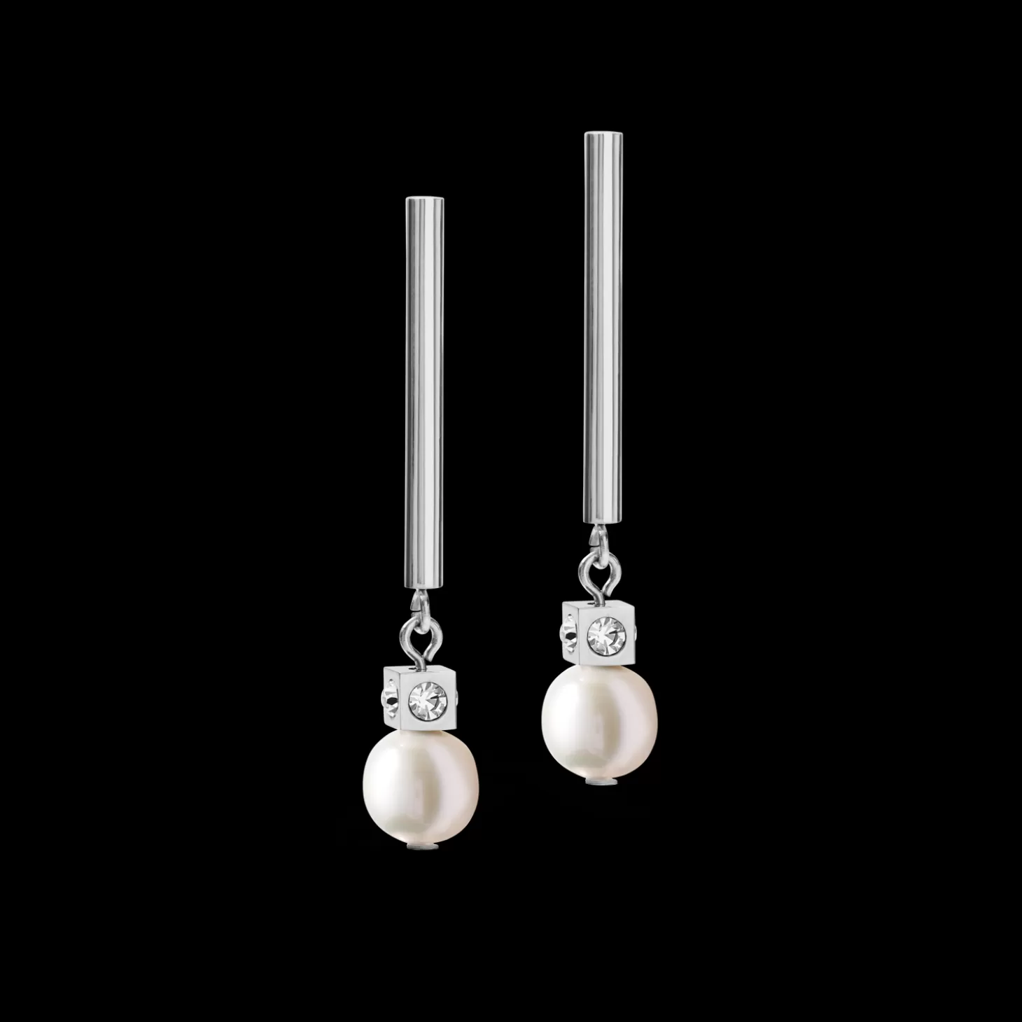 COEUR DE LION Earrings Asymmetry Freshwater Pearls & Stainless Steel White-Silver