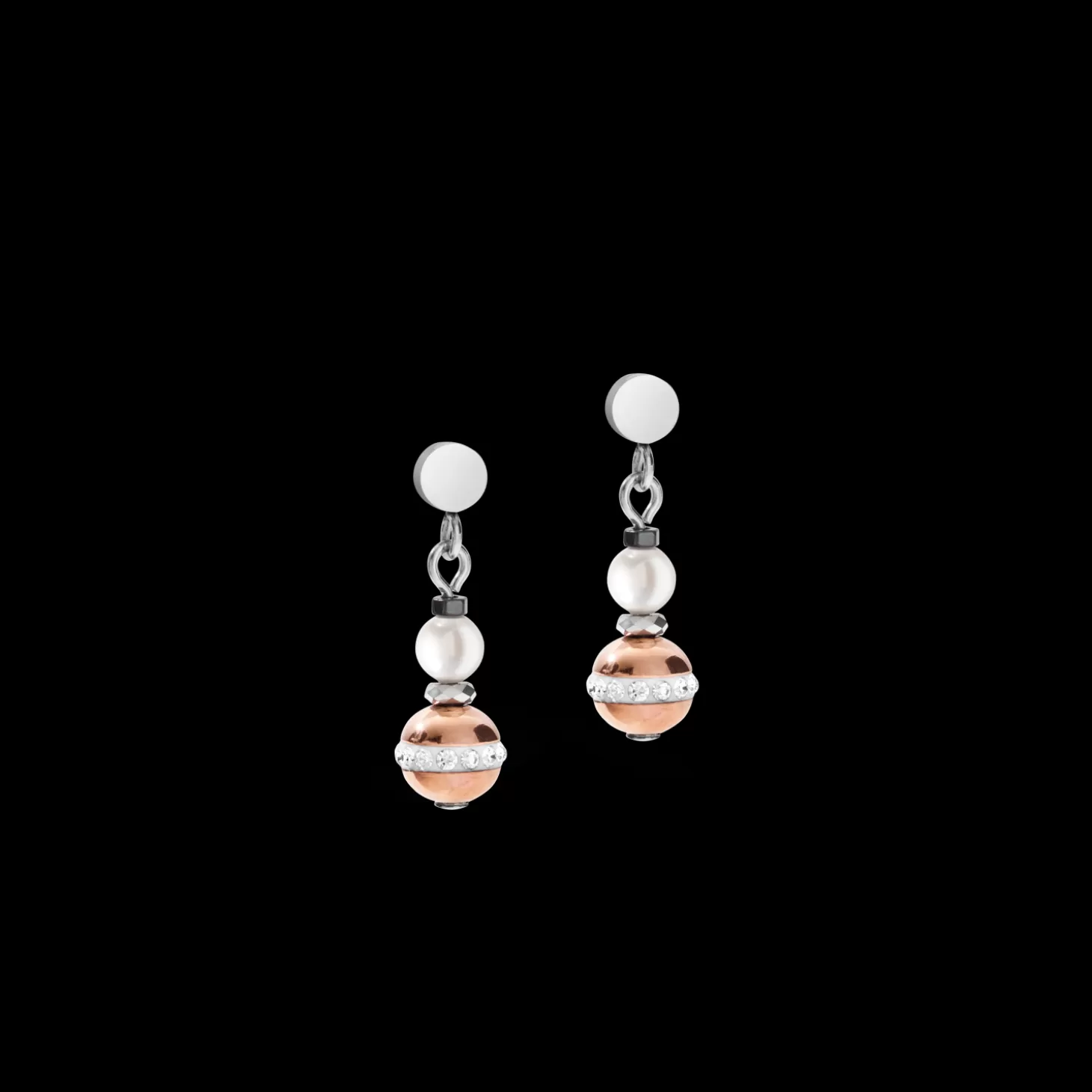 COEUR DE LION Earrings Ball Gemstones & Crystal Pearls Grey-Rose Gold