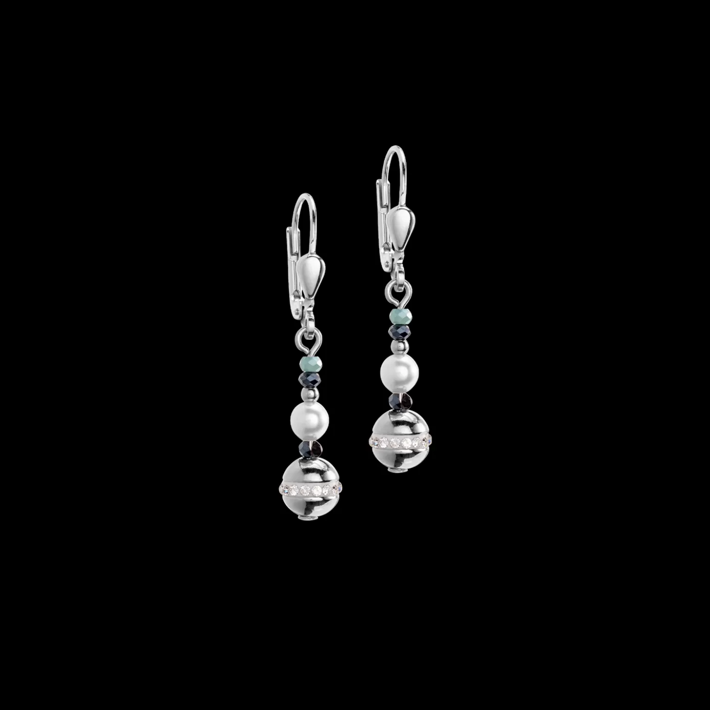 COEUR DE LION Earrings Ball Small Gemstones & Crystal Pearls Aqua-Silver