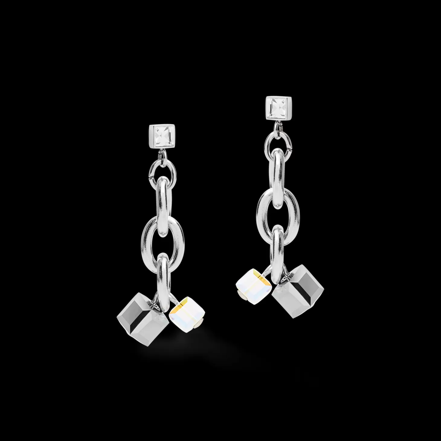 COEUR DE LION Earrings Casual & Chunky Chain Stainless Steel & Crystals Silver-Crystal