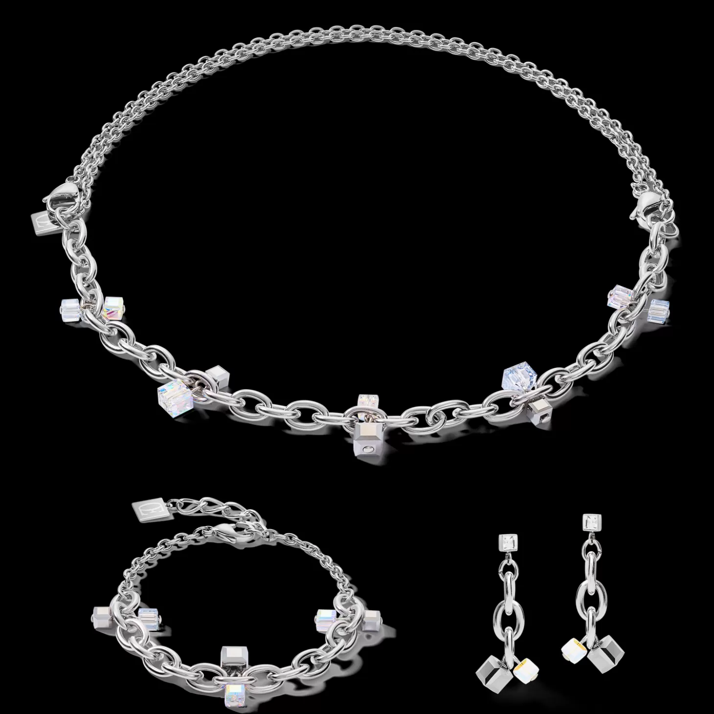 COEUR DE LION Earrings Casual & Chunky Chain Stainless Steel & Crystals Silver-Crystal