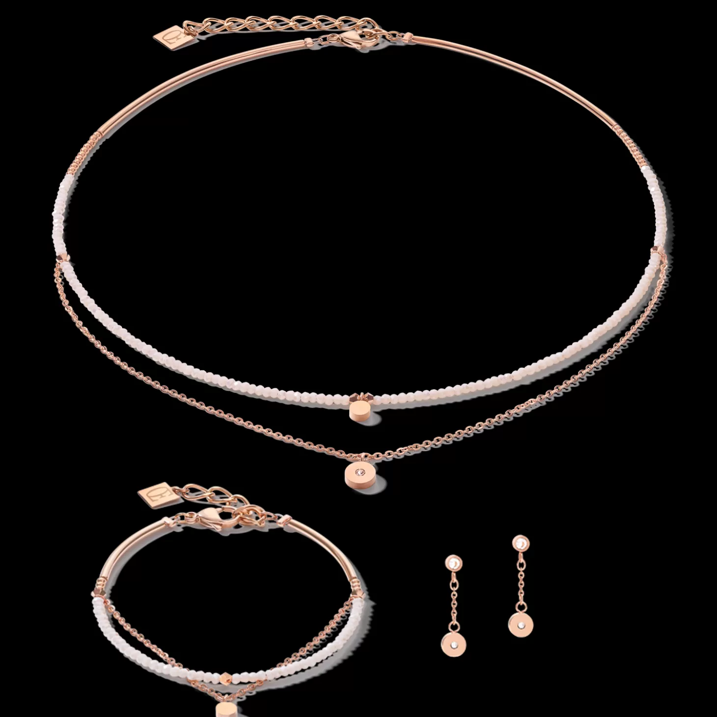 COEUR DE LION Earrings Coins & Chains Rose Gold-White