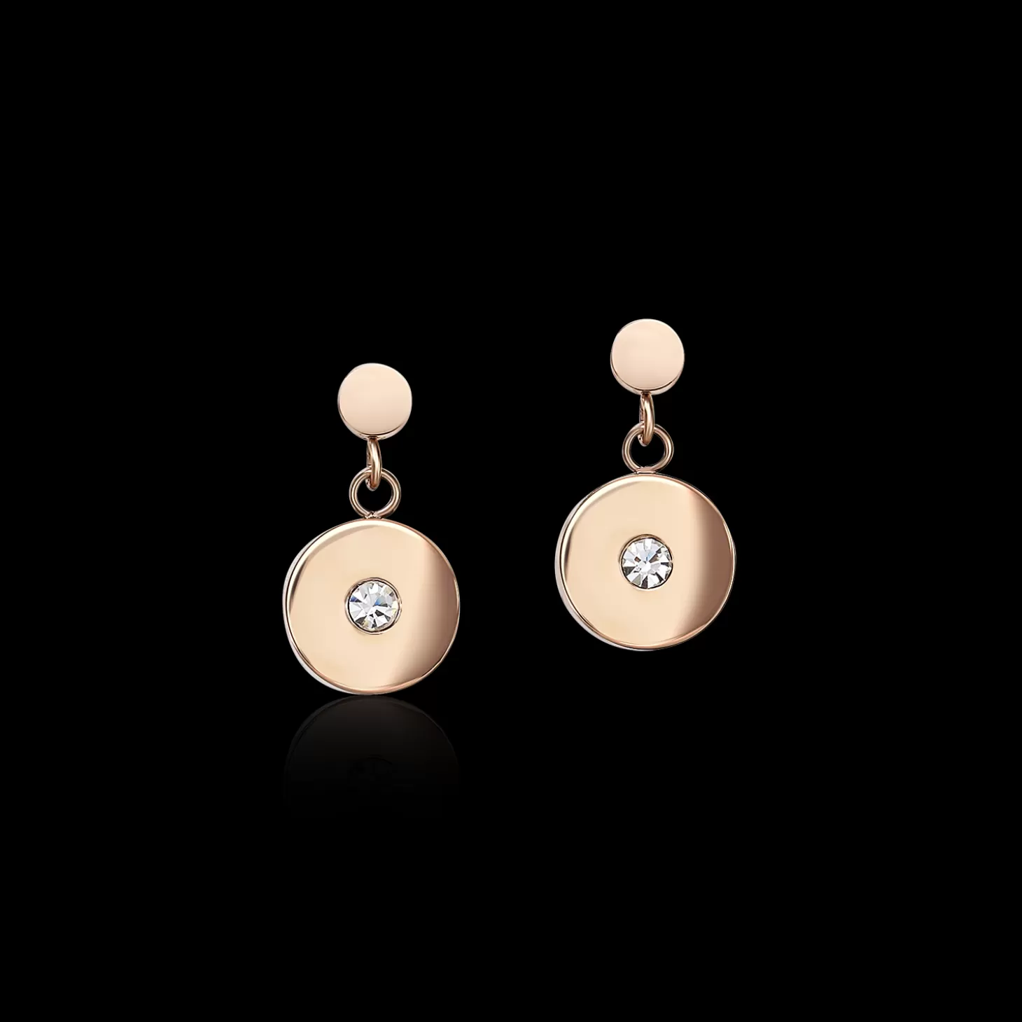 COEUR DE LION Earrings Coins Stainless Steel Rose Gold, Cut Glass & Crystals White