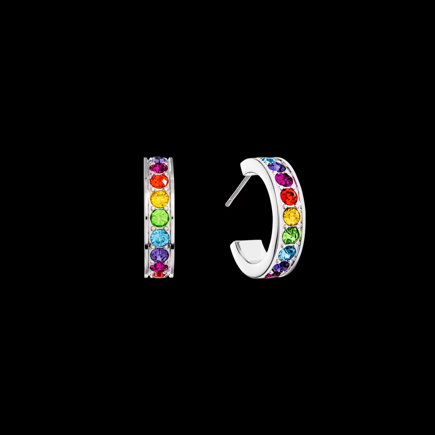 COEUR DE LION Earrings Creole 20 Stainless Steel & Crystals Silver Multicolor