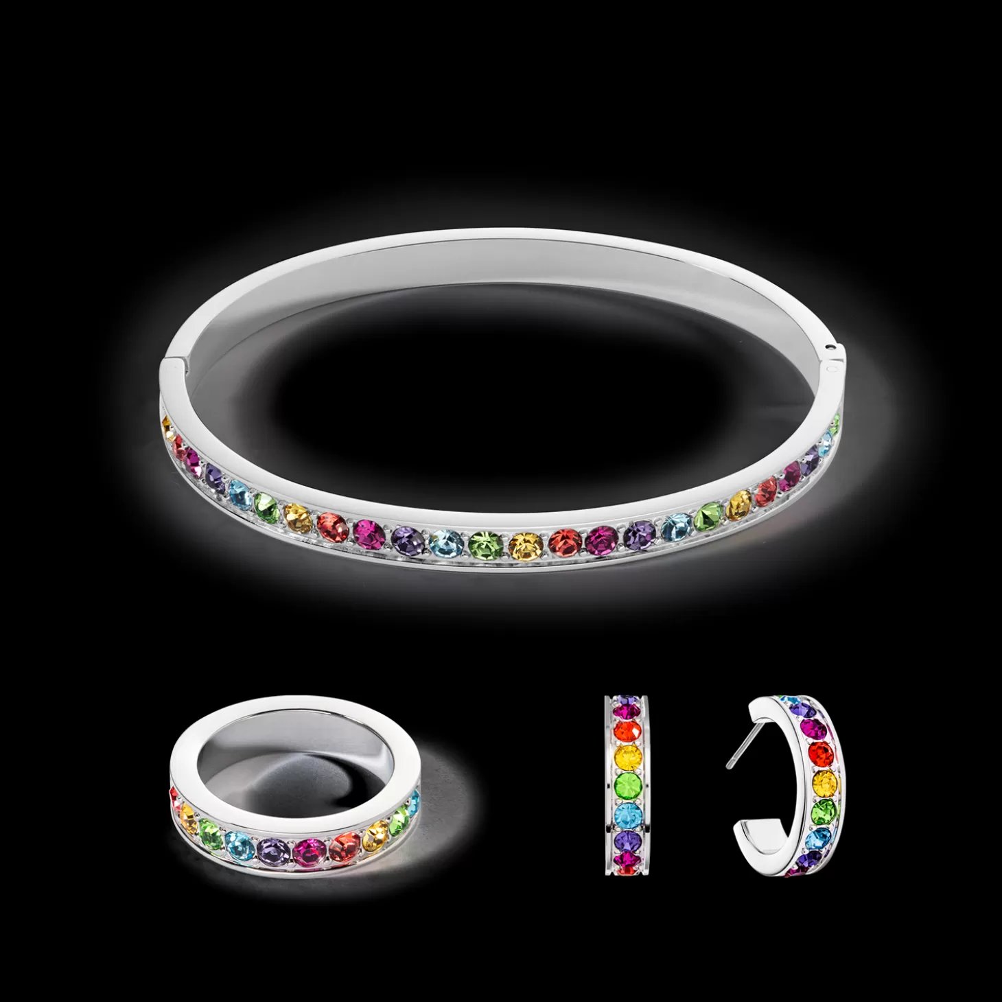 COEUR DE LION Earrings Creole 20 Stainless Steel & Crystals Silver Multicolor