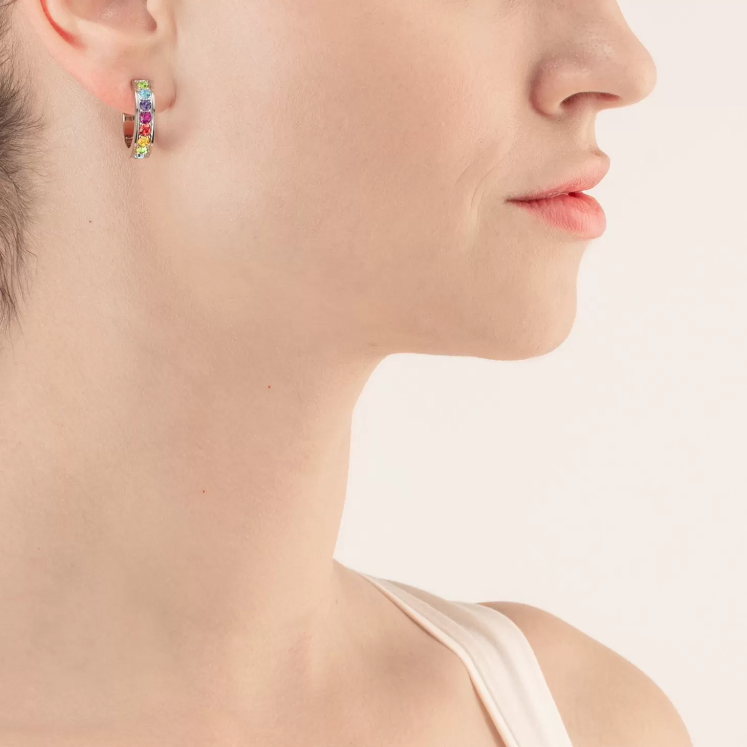 COEUR DE LION Earrings Creole 20 Stainless Steel & Crystals Silver Multicolor