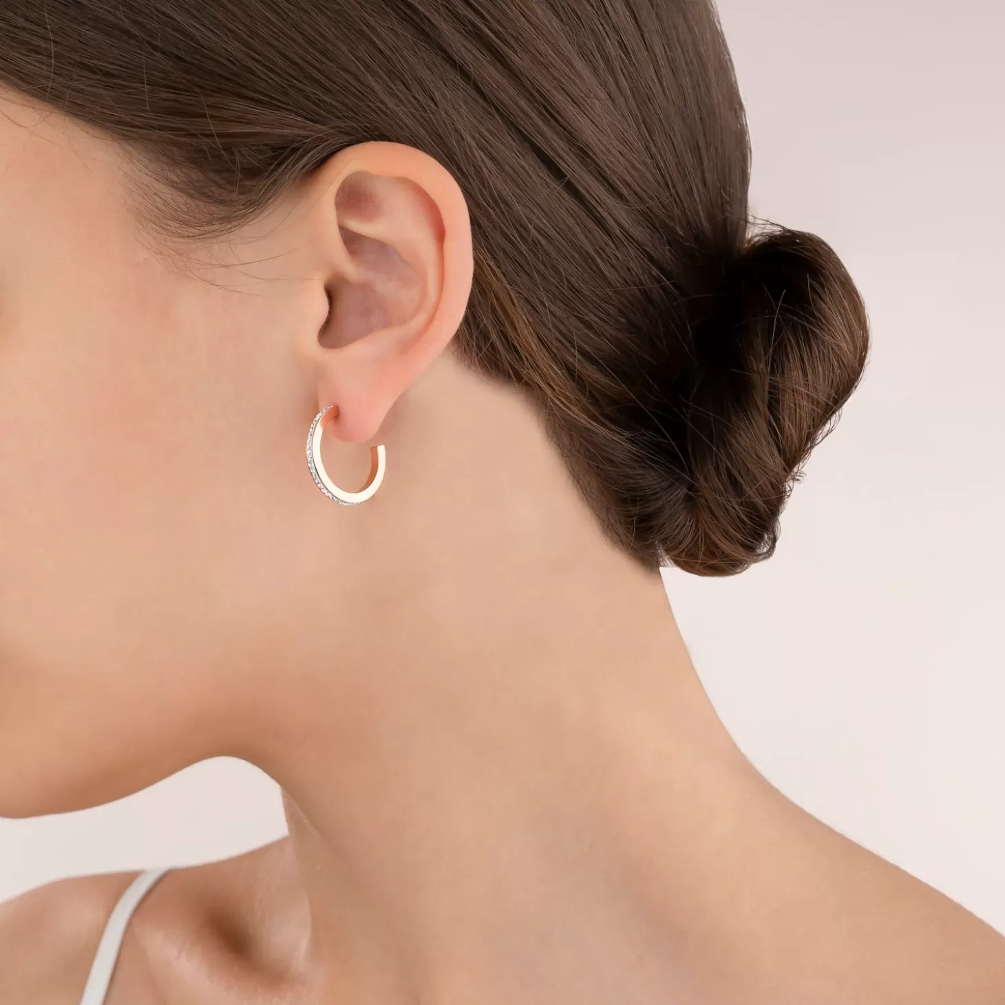 COEUR DE LION Earrings Creole 20 Stainless Steel Rose Gold & Crystals Pave Crystal