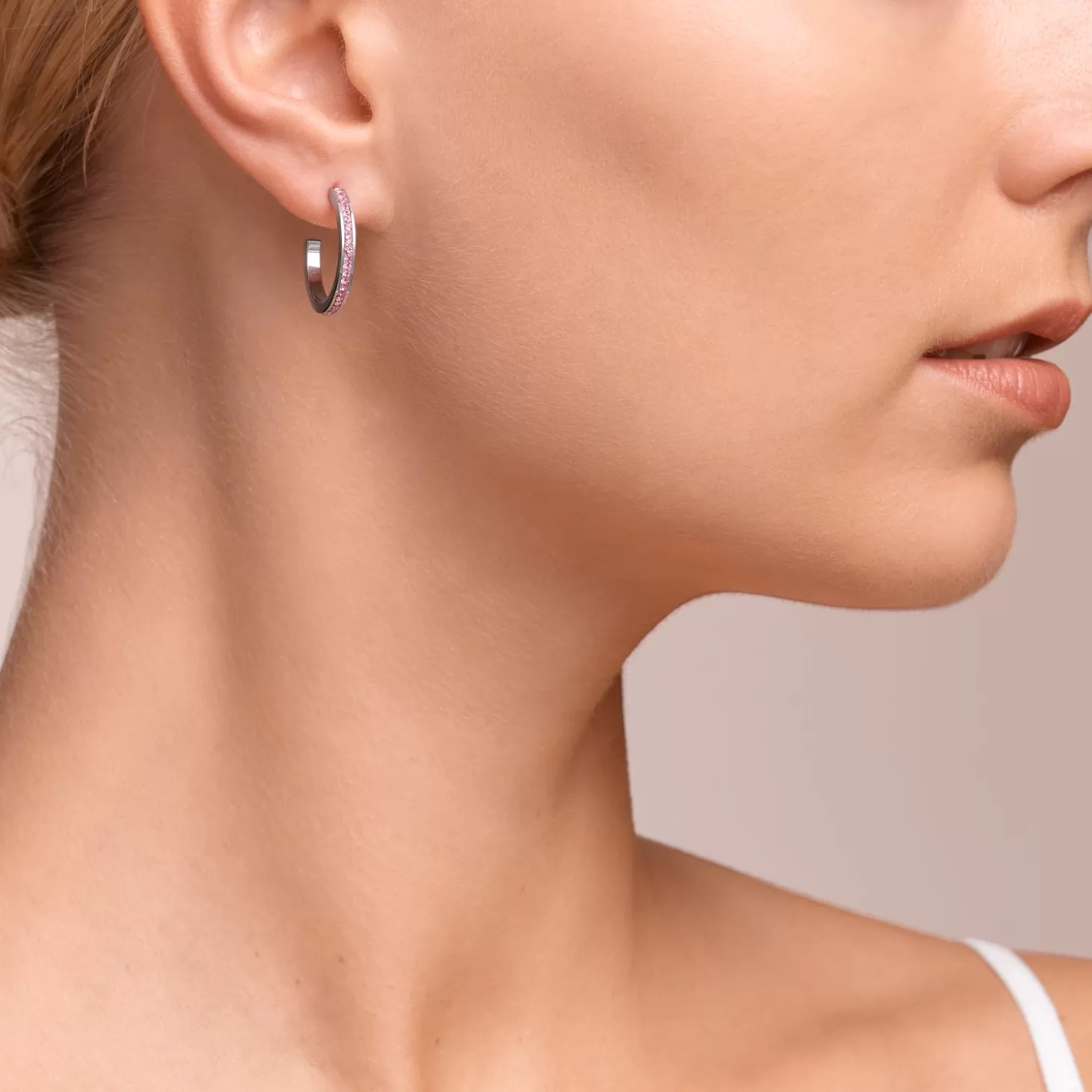 COEUR DE LION Earrings Creole 20 Stainless Steel Rose Gold & Crystals Pave Rose